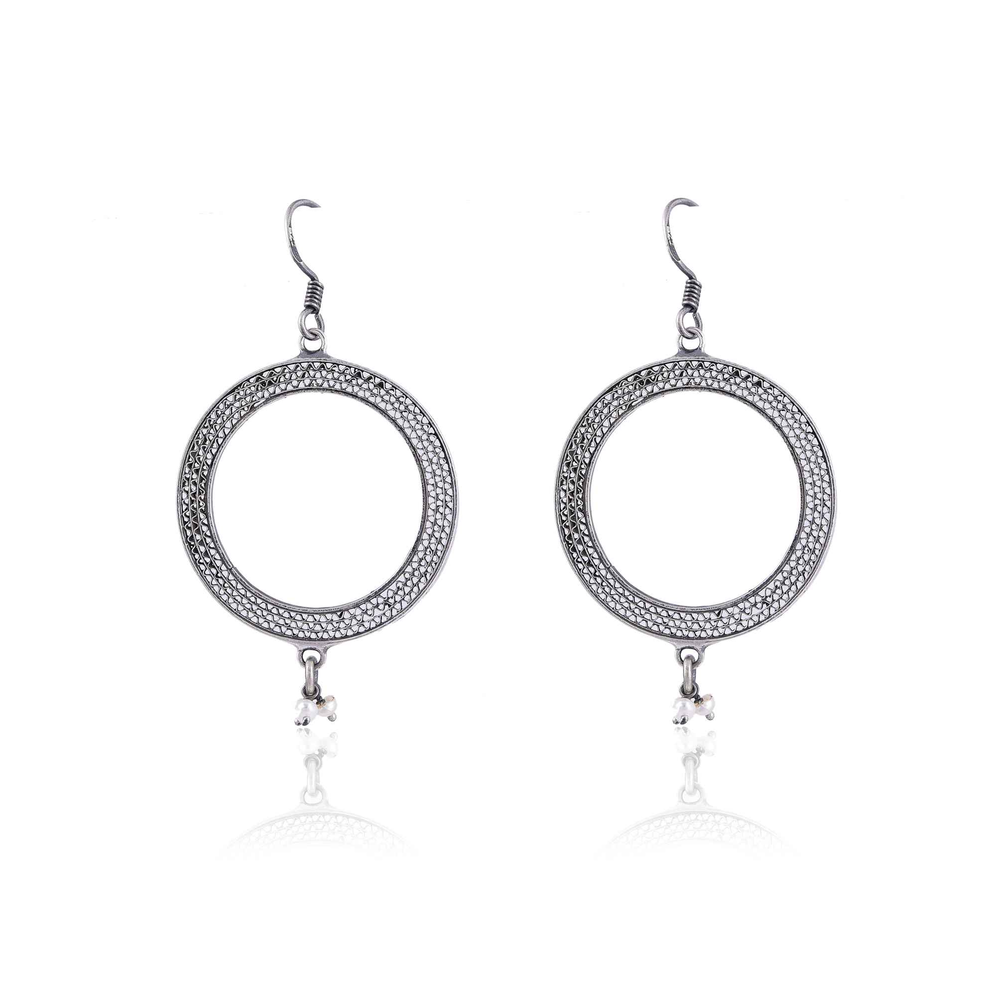 Silver jali cut earring :SKU7529