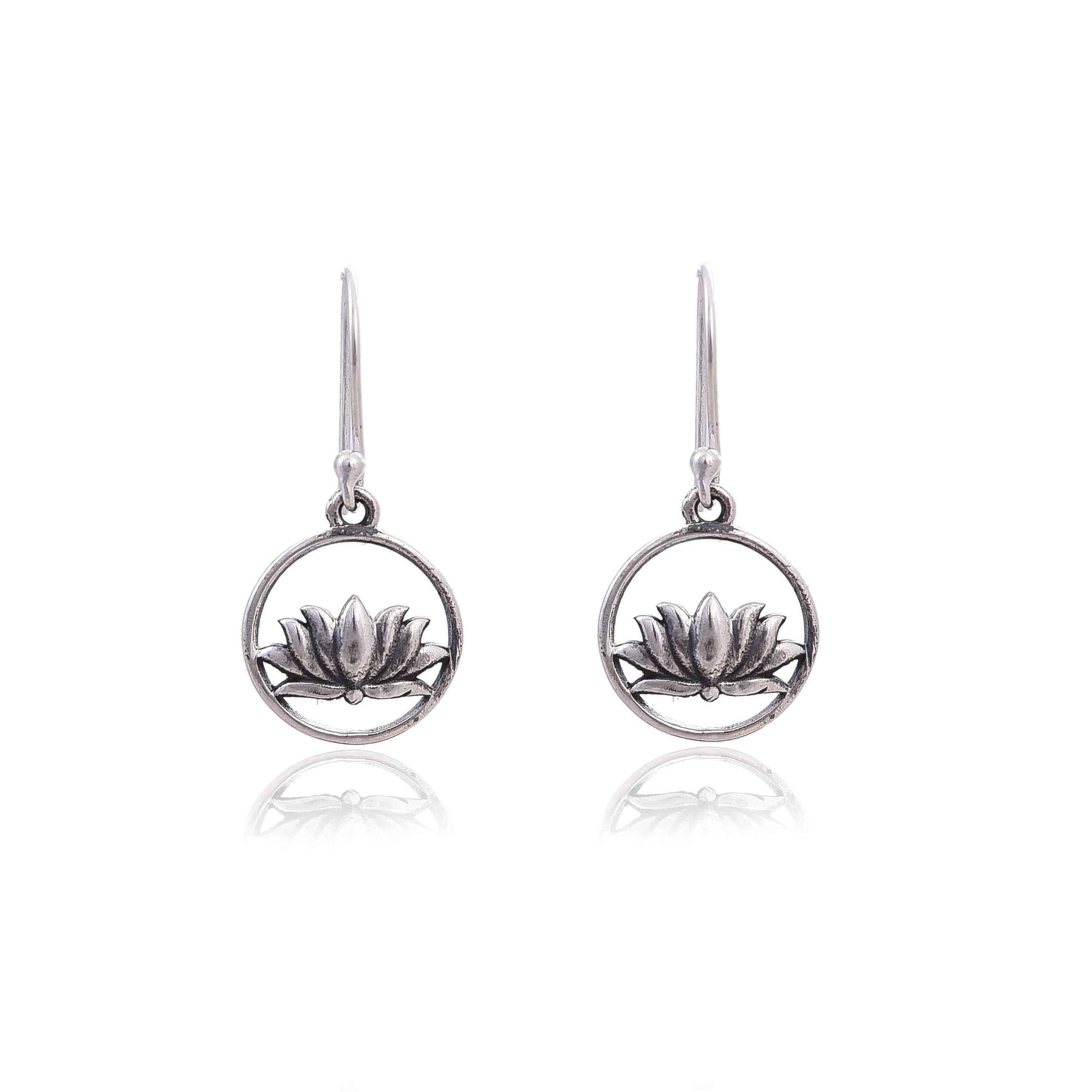 silver-925-lotus-hook-earring-sku-4043