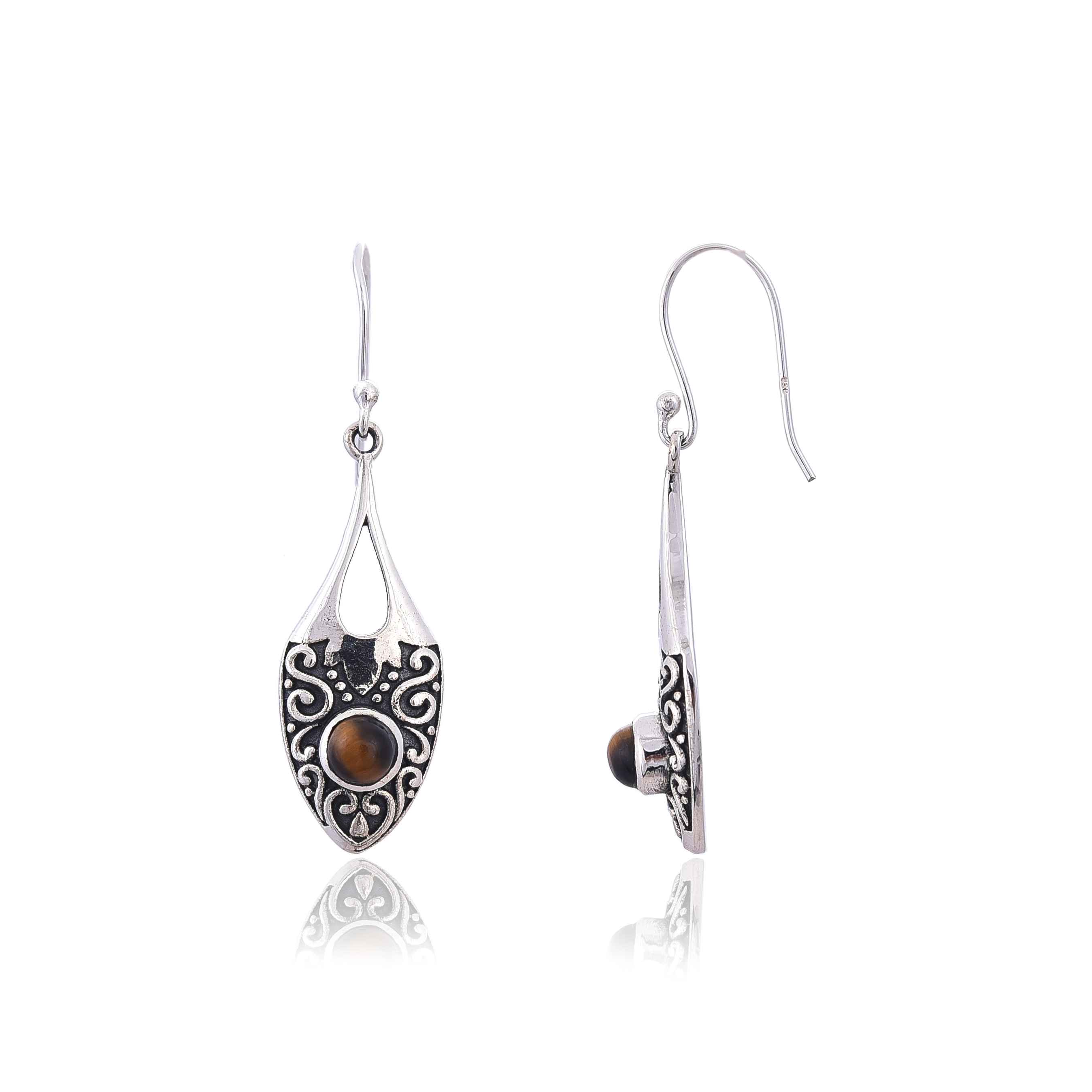 Designer TigerEye 925 Silver earring :SKU4093