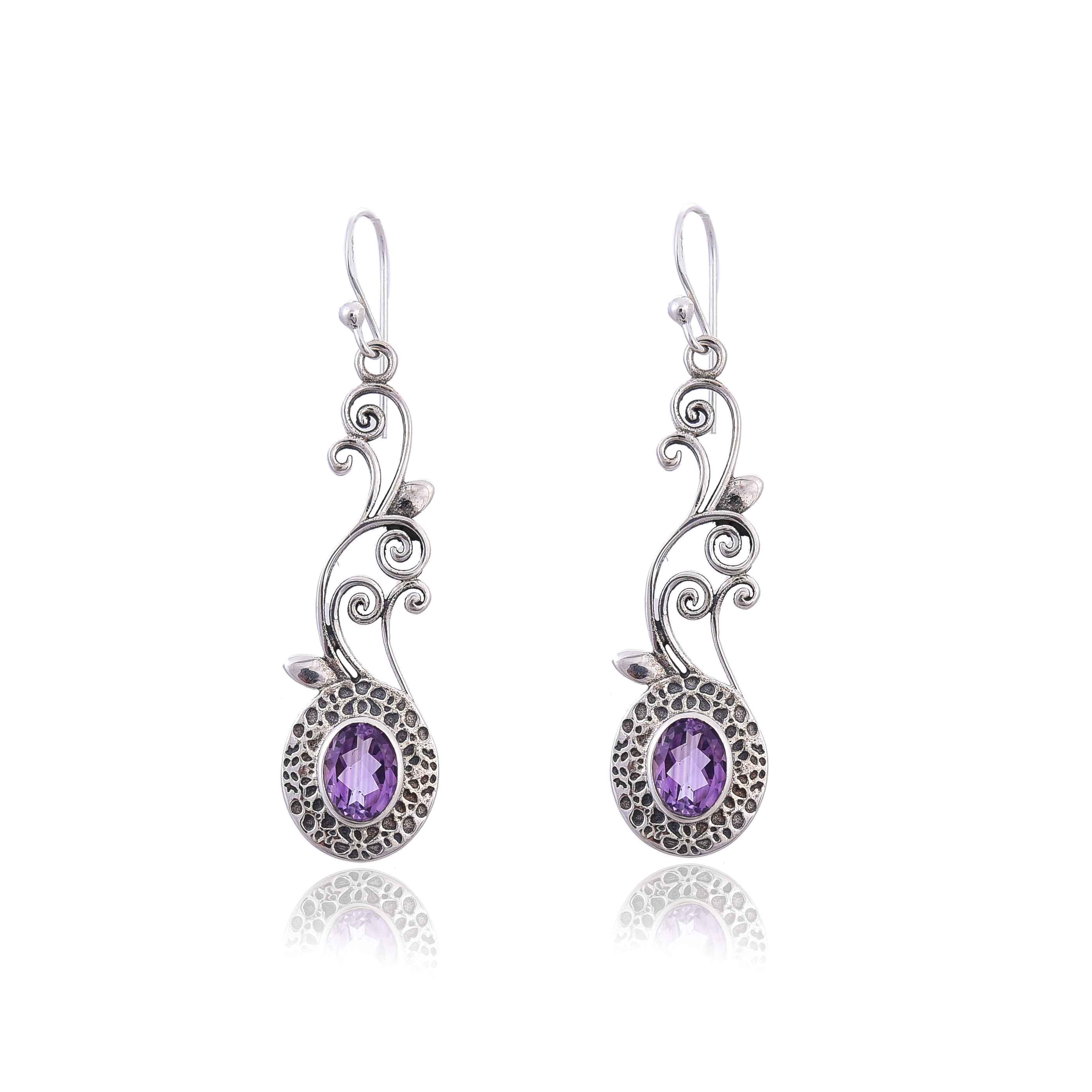 Sterling Silver Amethyst Earring :SKU4144