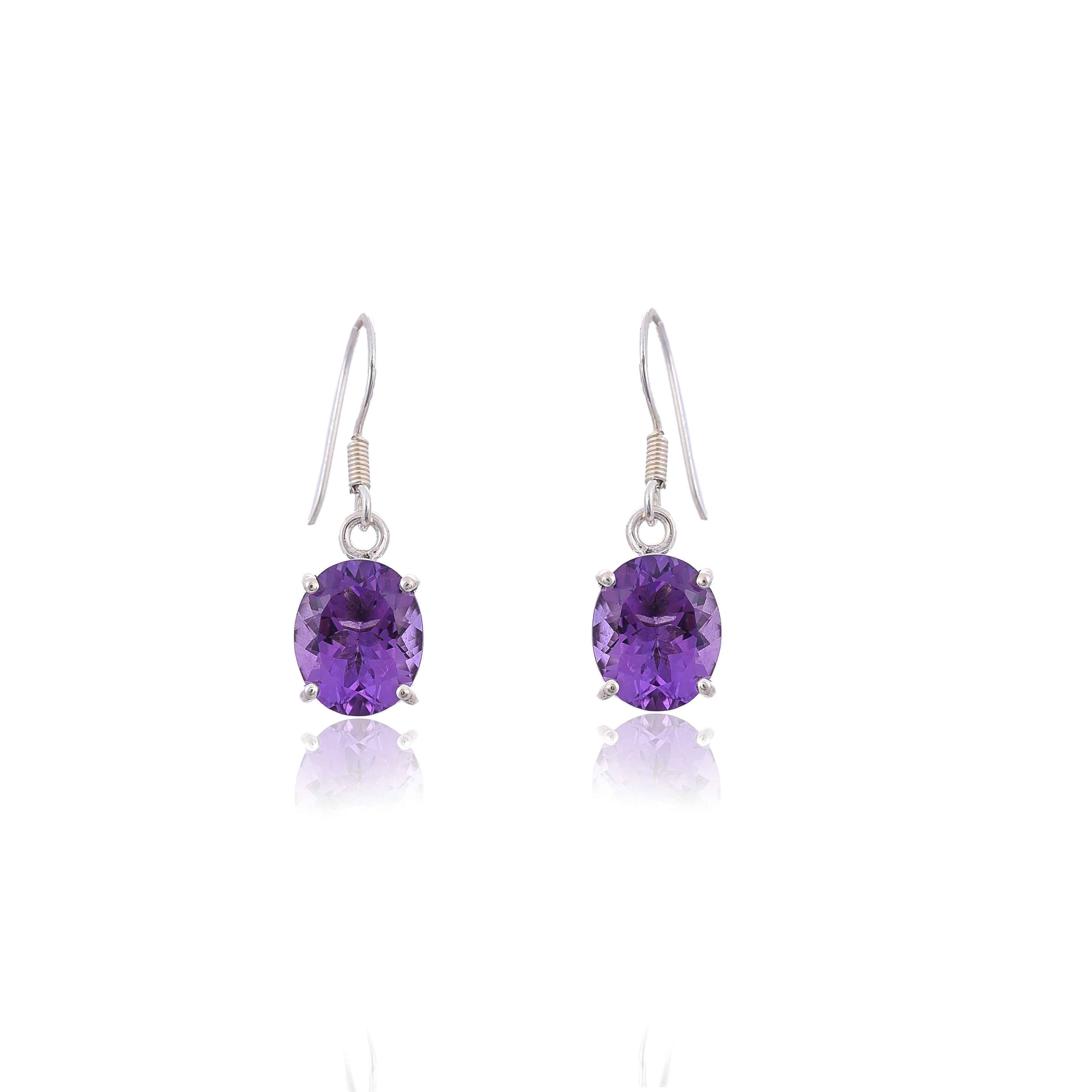 925 Silver Amethyst hook Earring :SKU4148