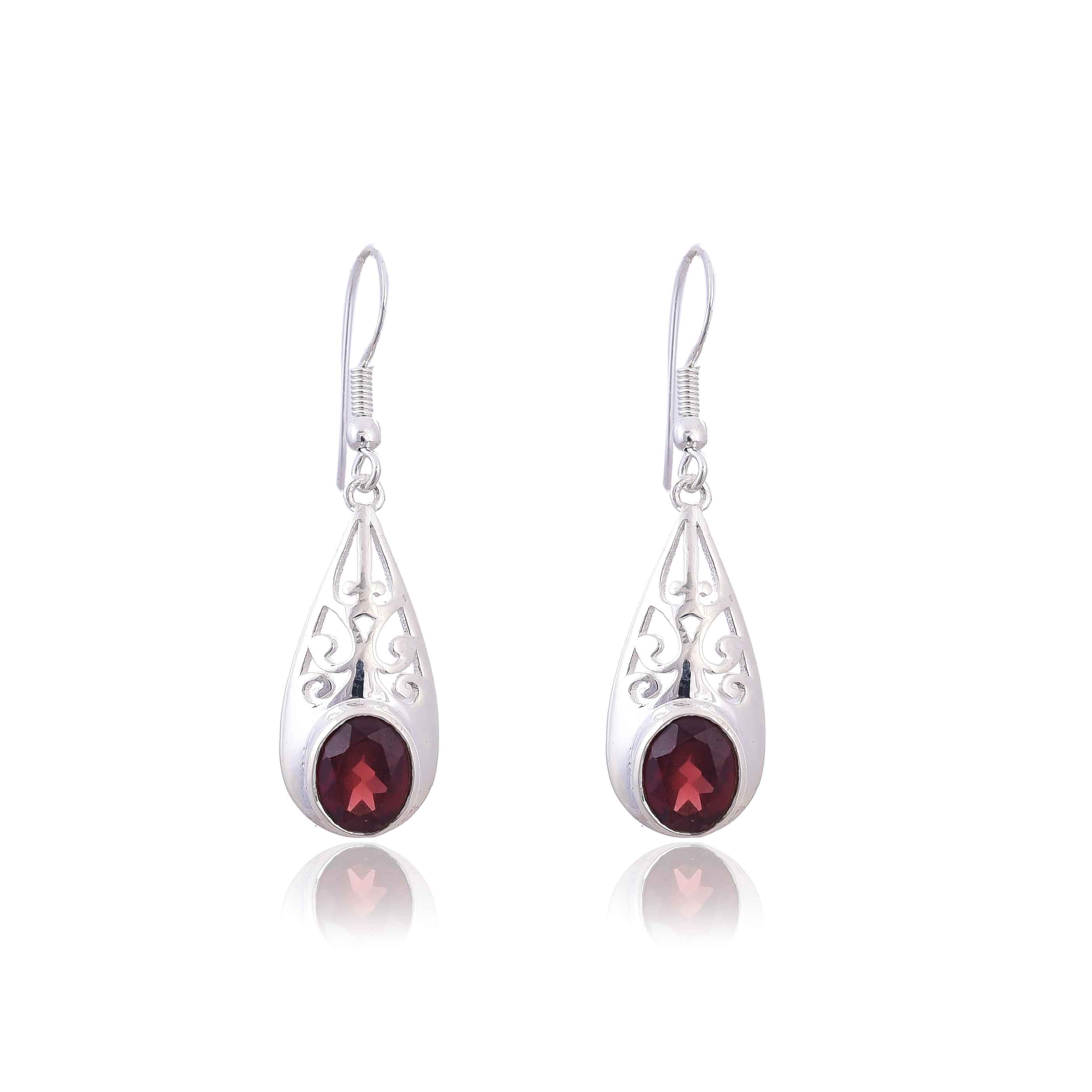 garnet-jali-cut-silver-earring-sku-4153