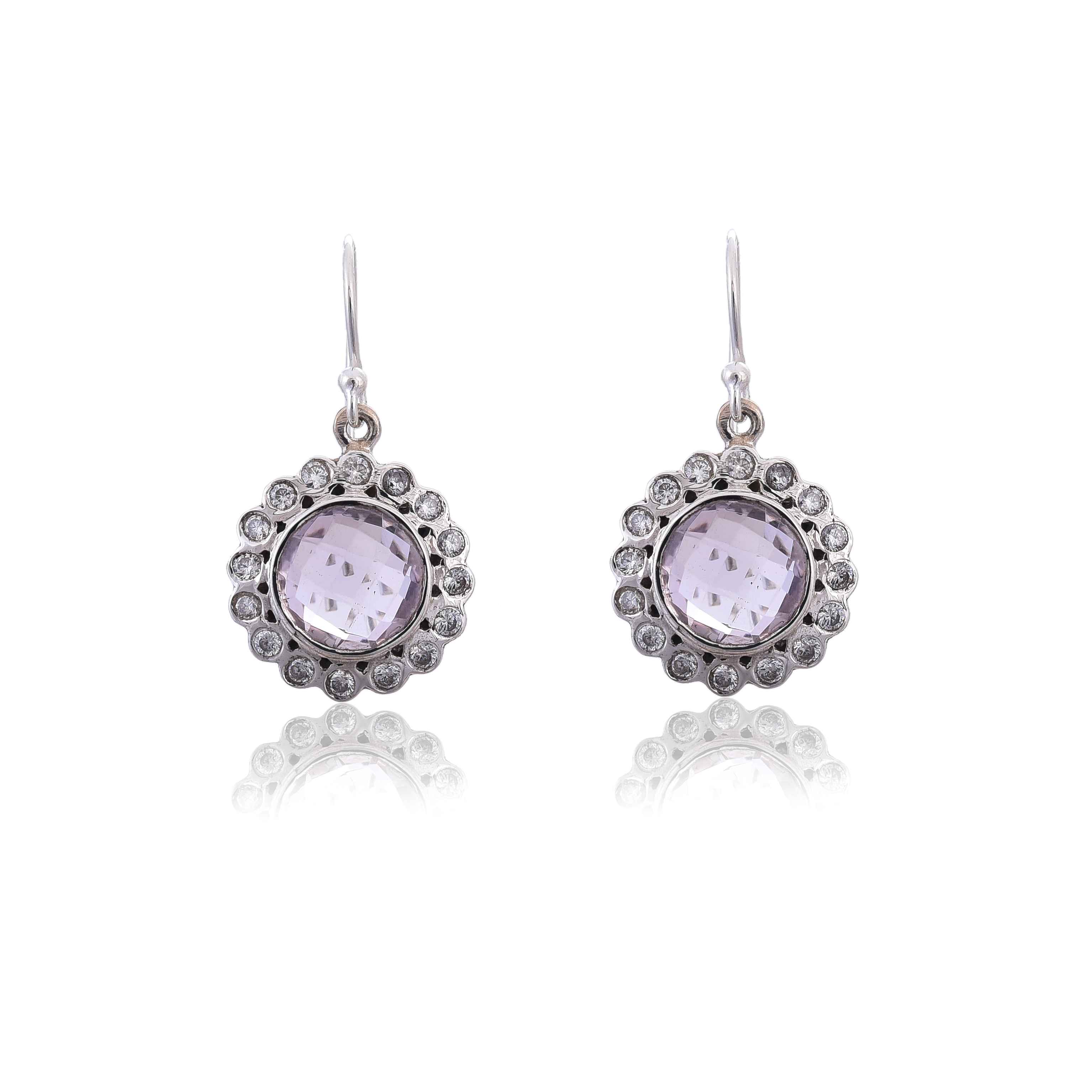 Sterling Silver Amethyst along with CZ Earring :SKU4163