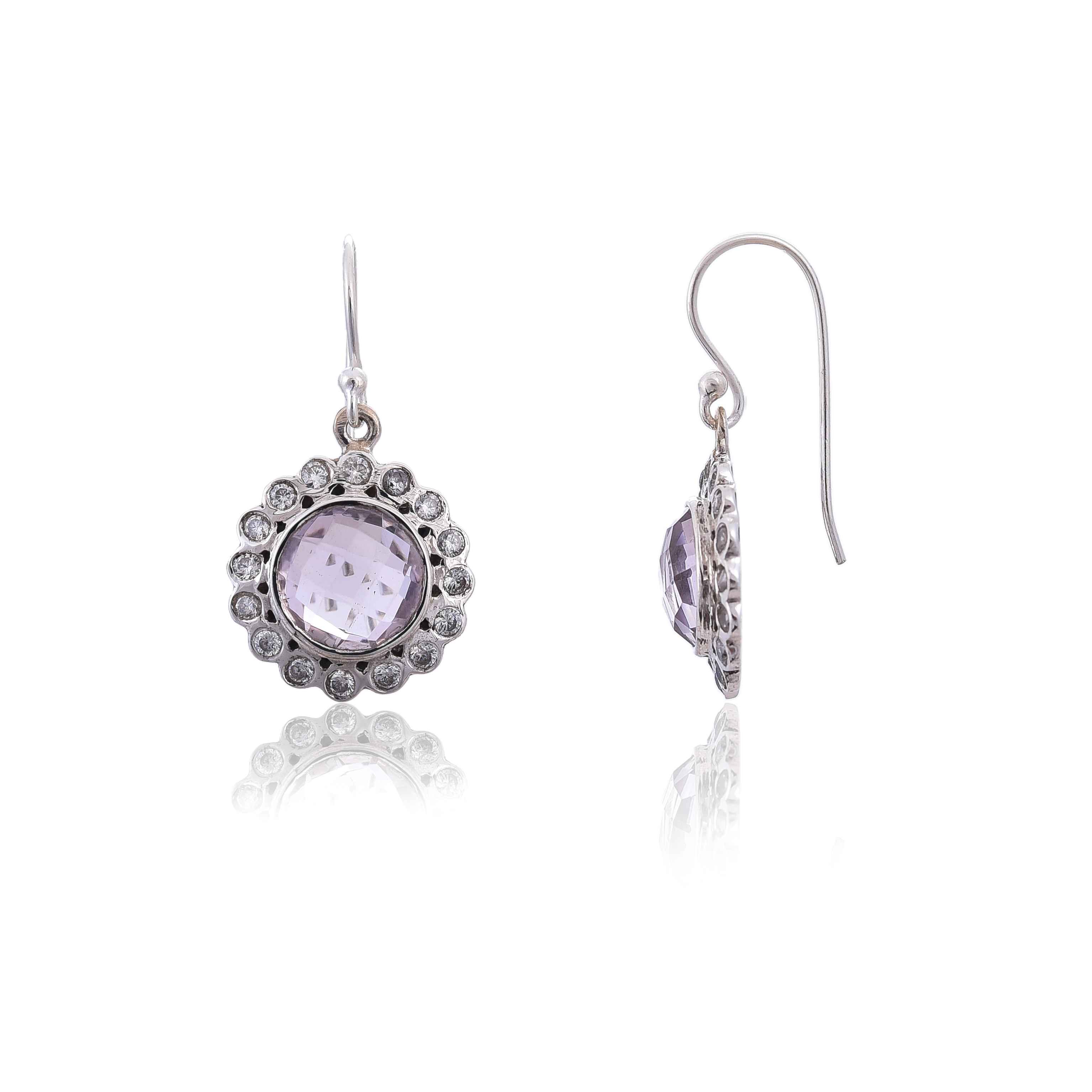 Sterling Silver Amethyst along with CZ Earring :SKU4163