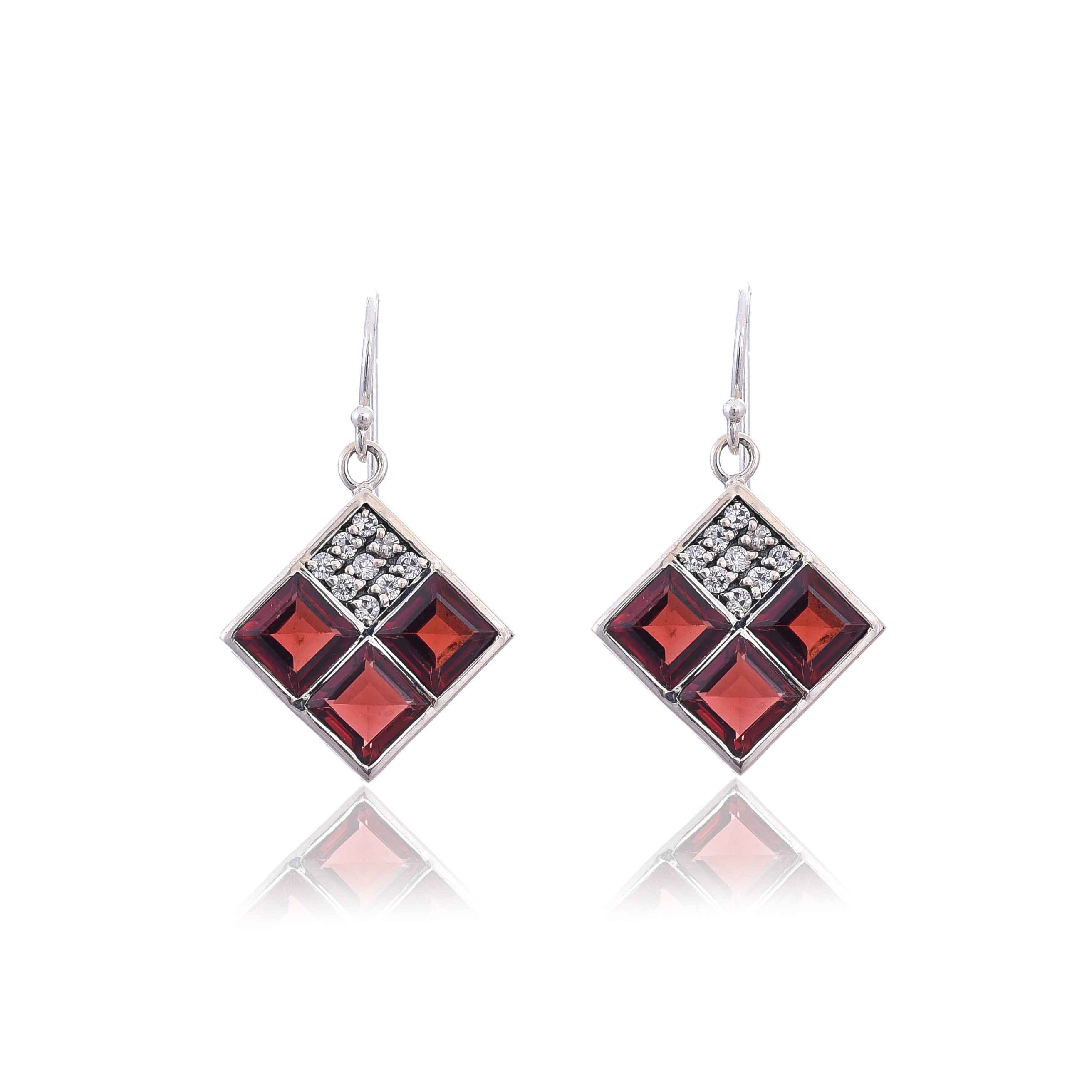 925 Sterling Silver Garnet along with CZ Earring :SKU4178