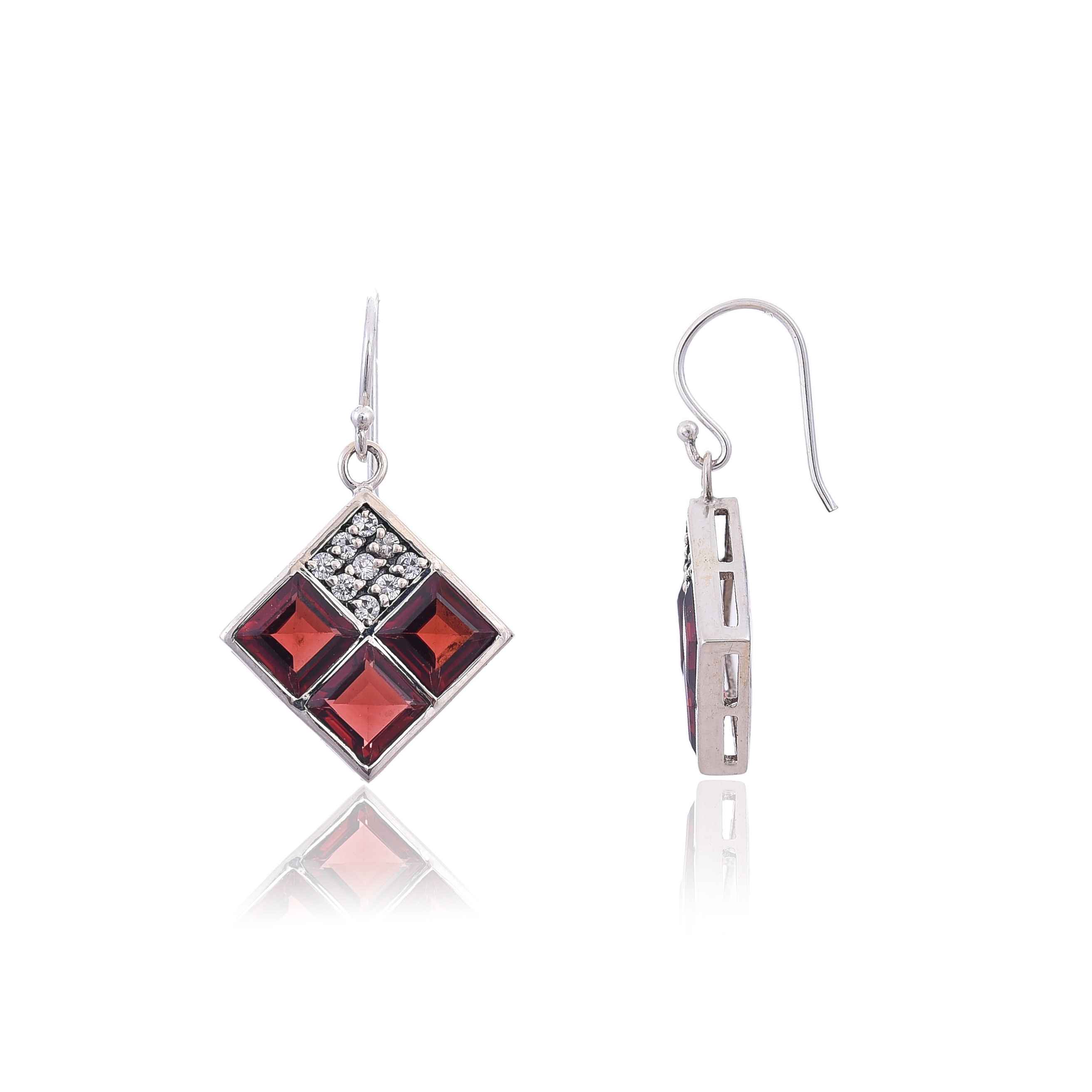 925 Sterling Silver Garnet along with CZ Earring :SKU4178