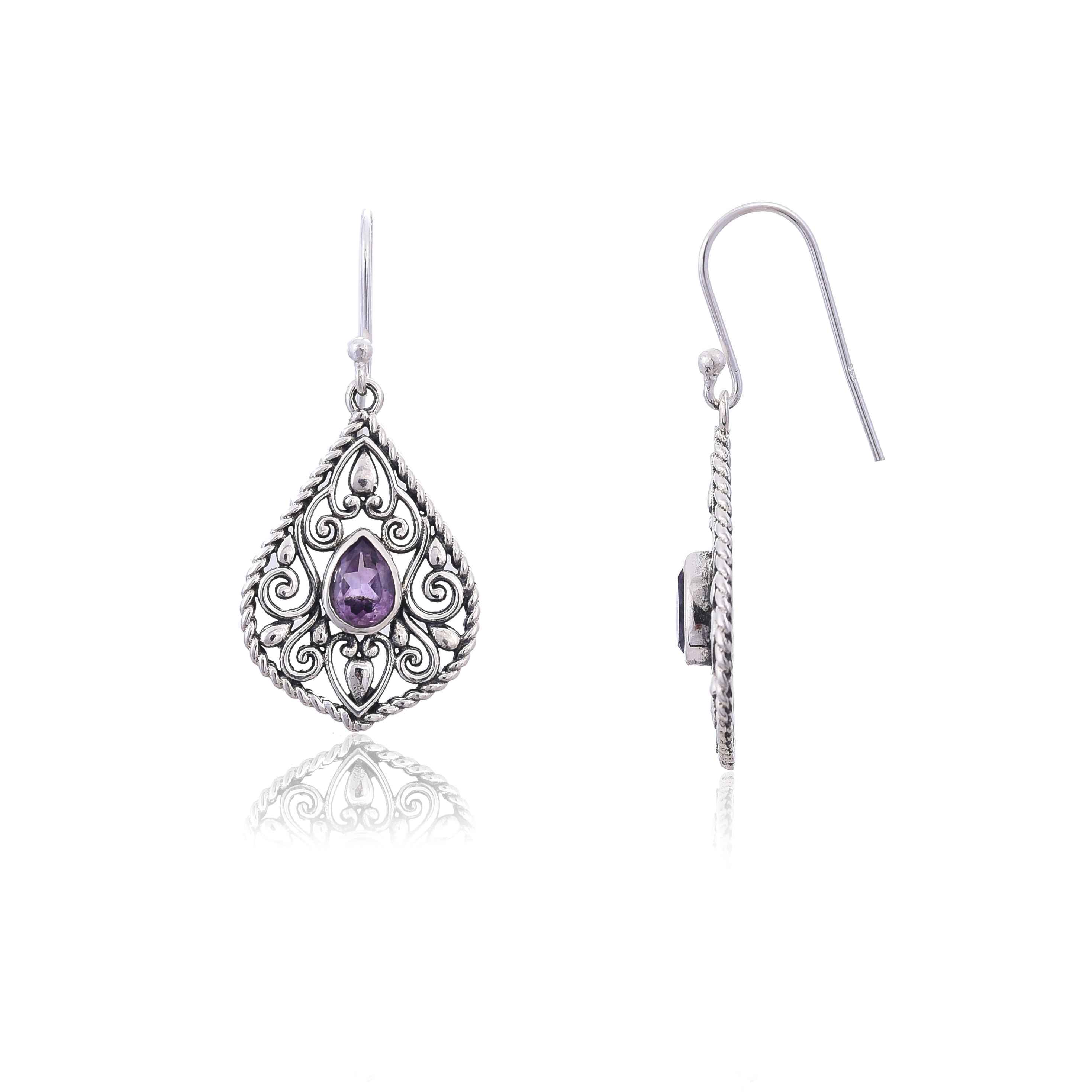 925 Silver Amethyst hook Earring :SKU4182