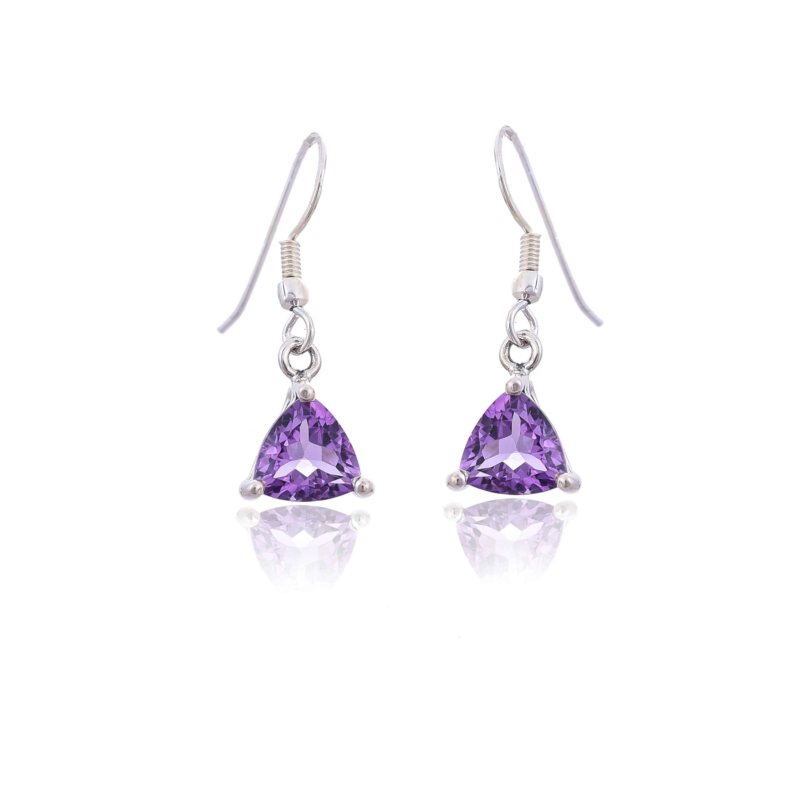 Trillion shape Amethyst silver hook earring :SKU4186