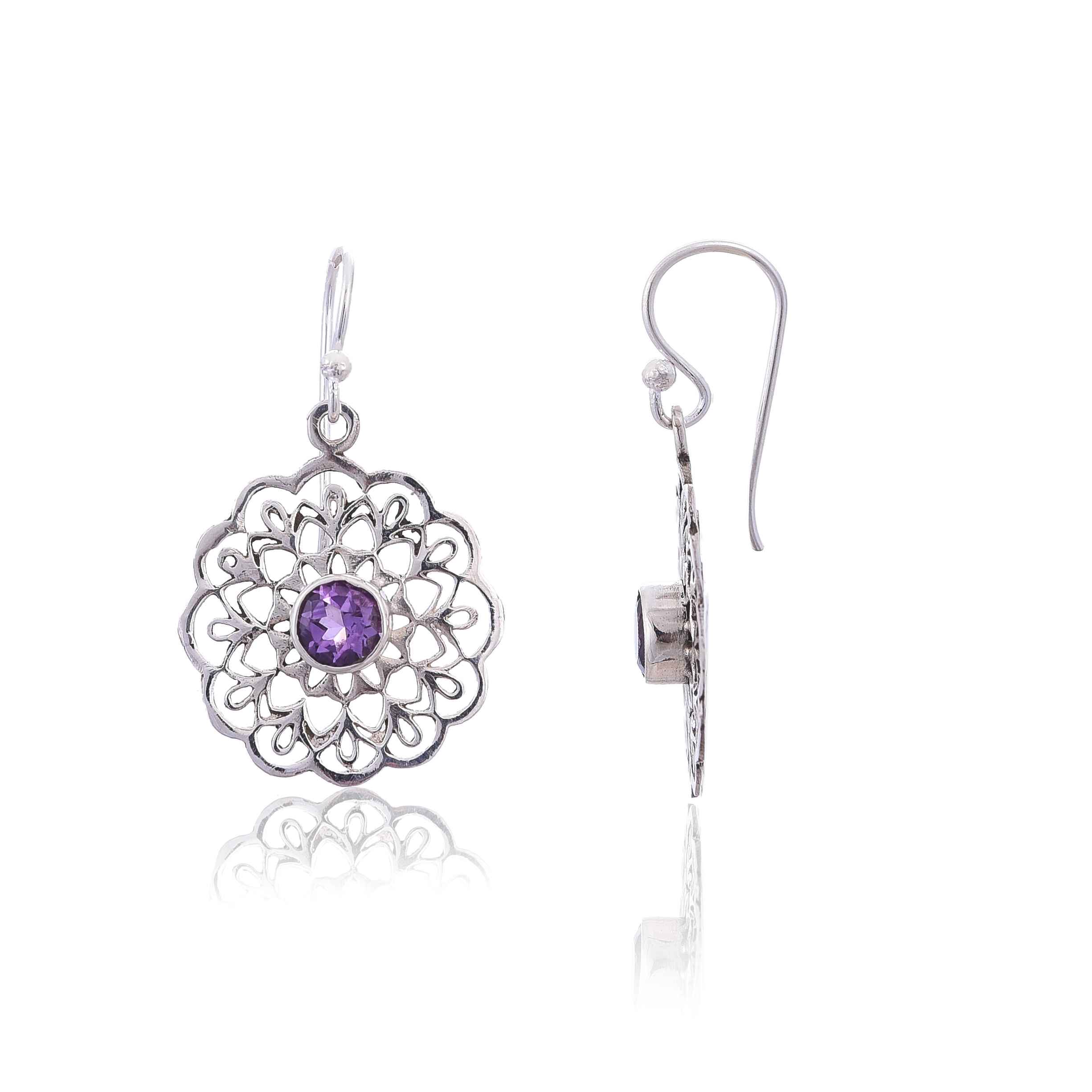 925 Silver Jali cut Amethyst Earring :SKU4189