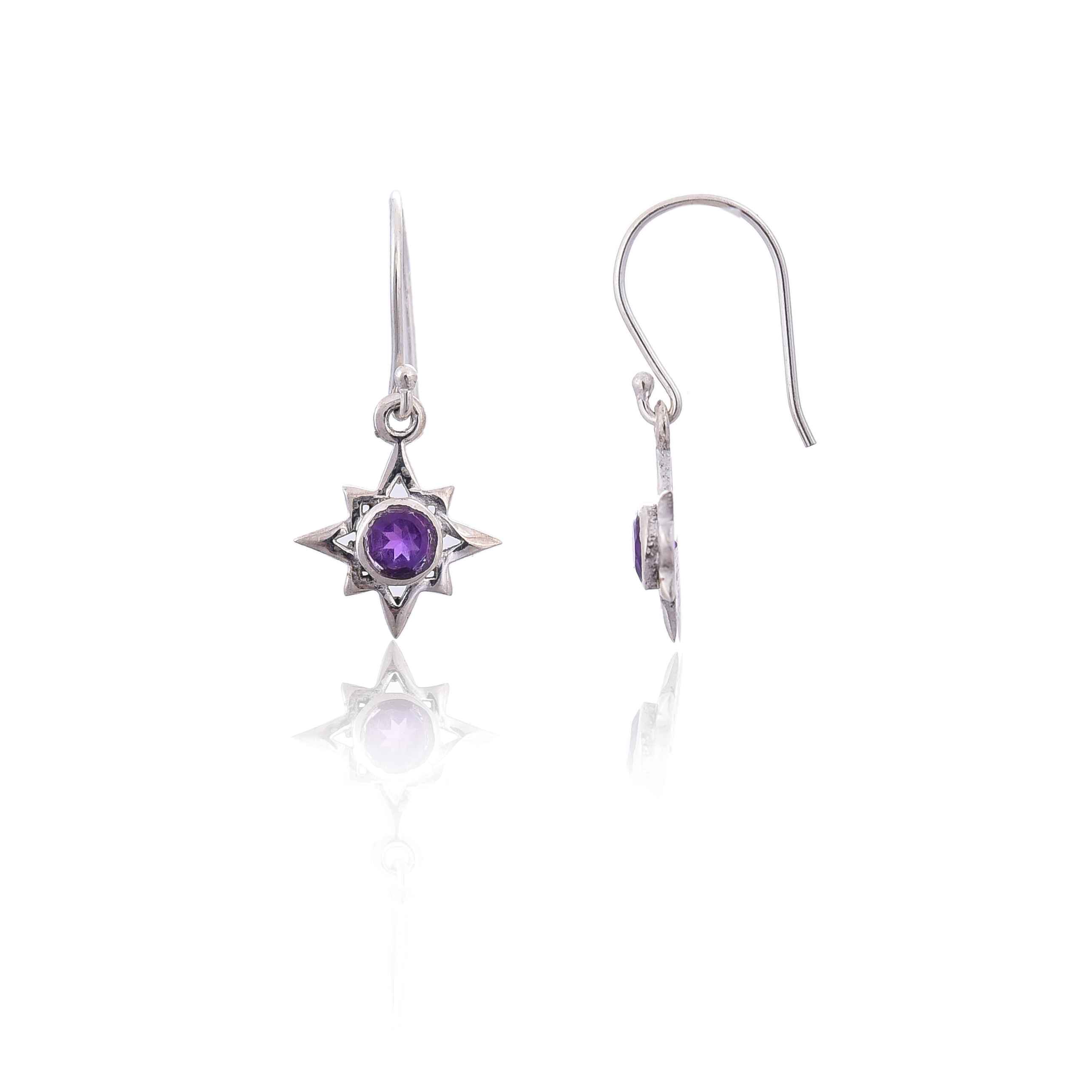 925 Silver Amethyst hook Earring :SKU4244