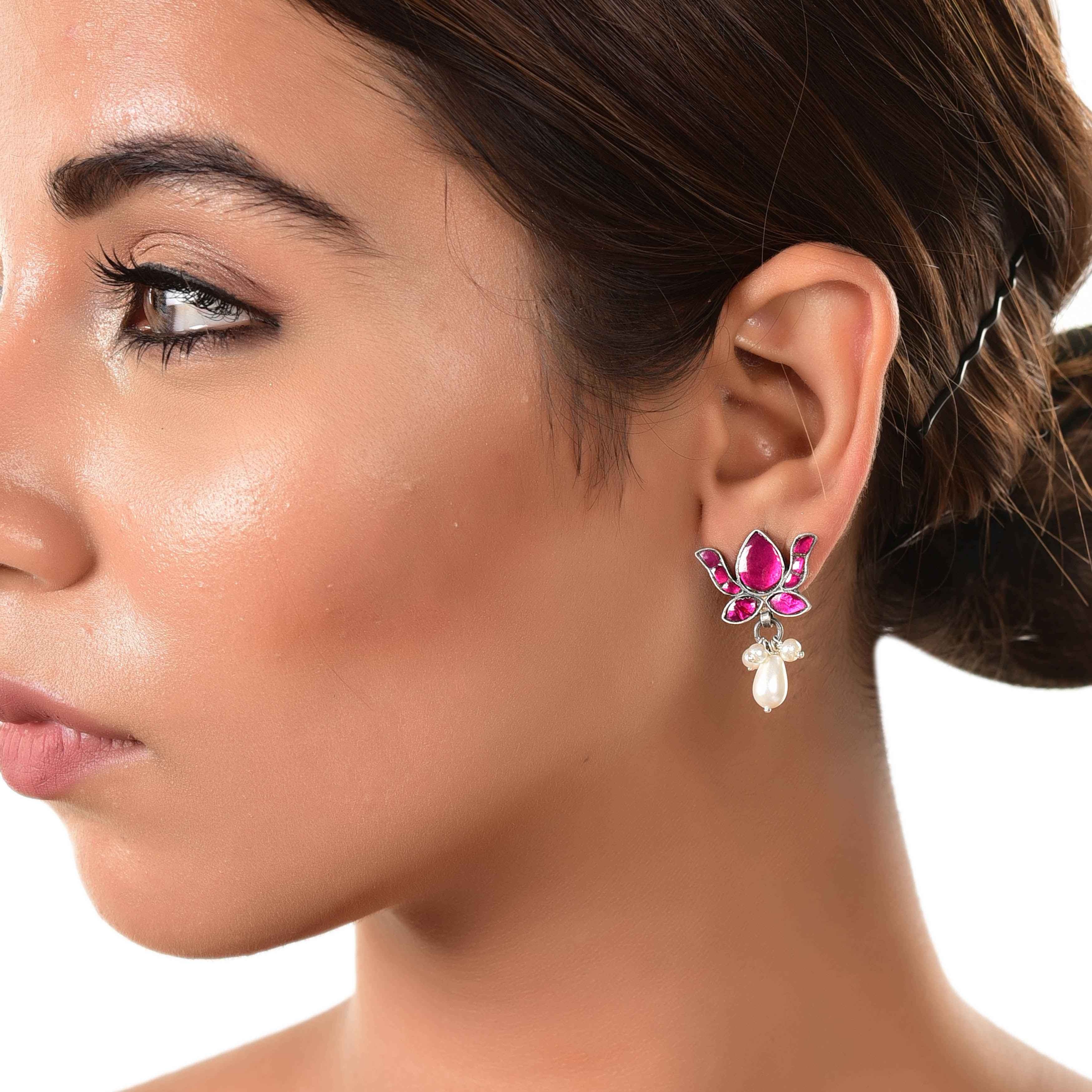Lotus Kundan stud, kundan jewellery