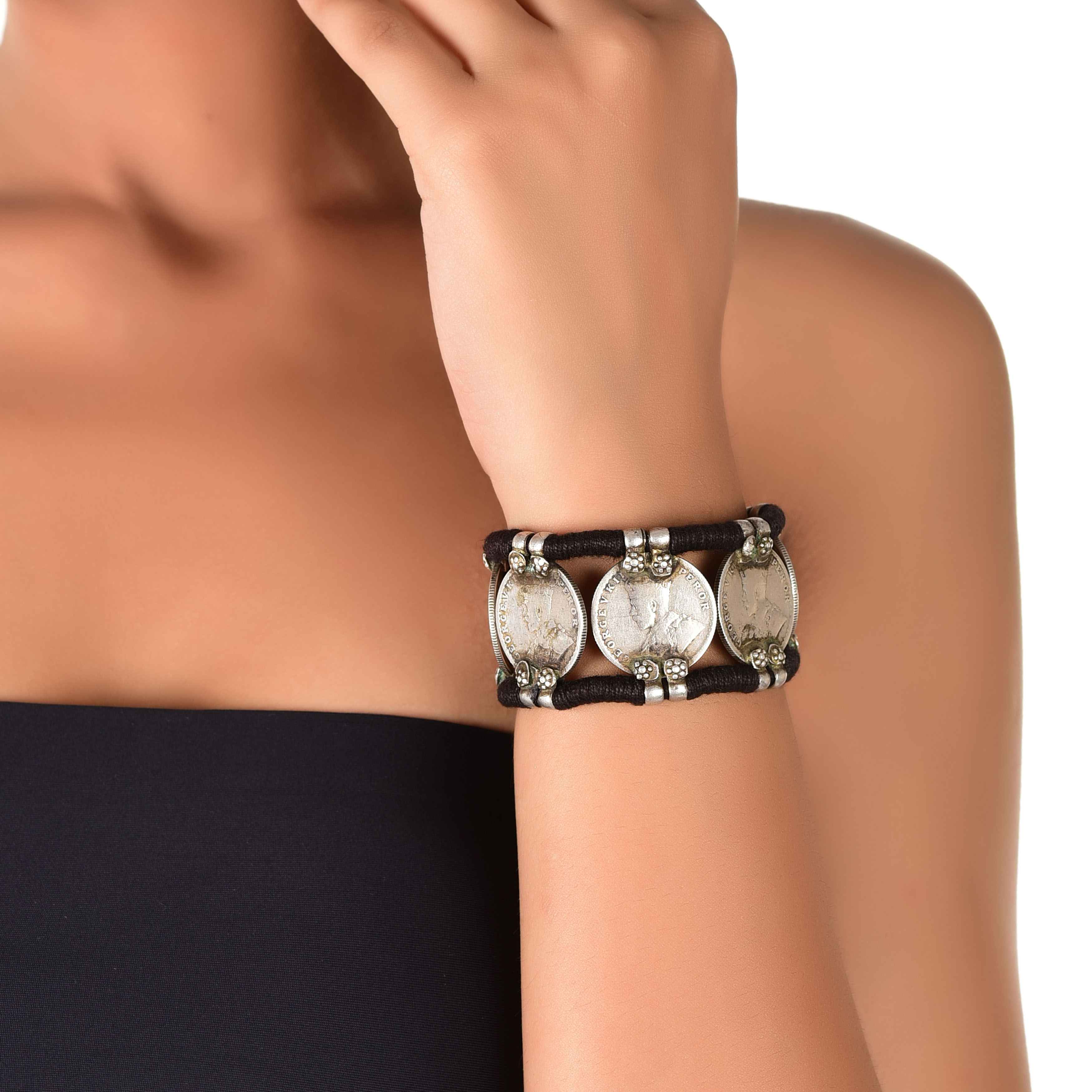 Old british coin thread remake bracelet, bangles