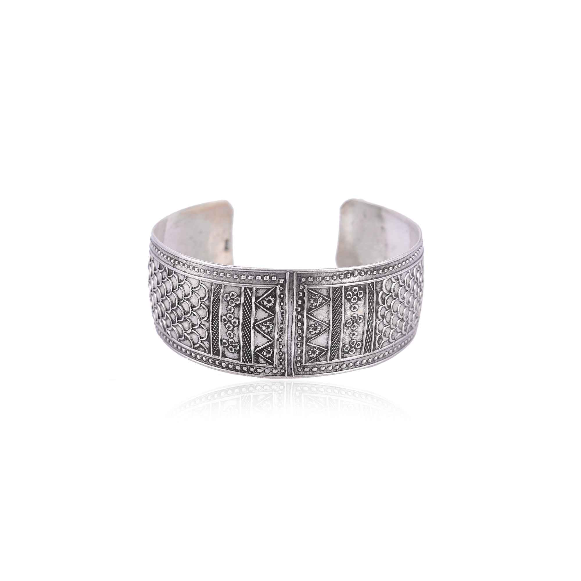 Silver ethnic tribal cuff bangle
