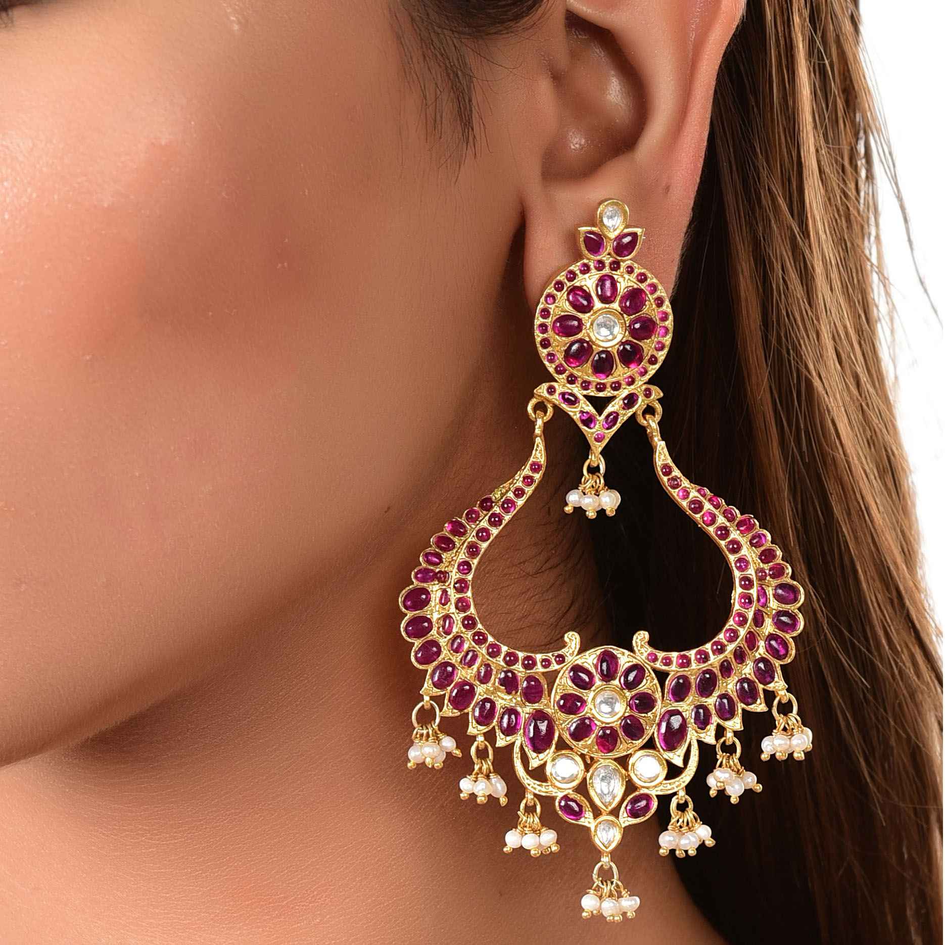 Silver gold chand bali temple collection earring