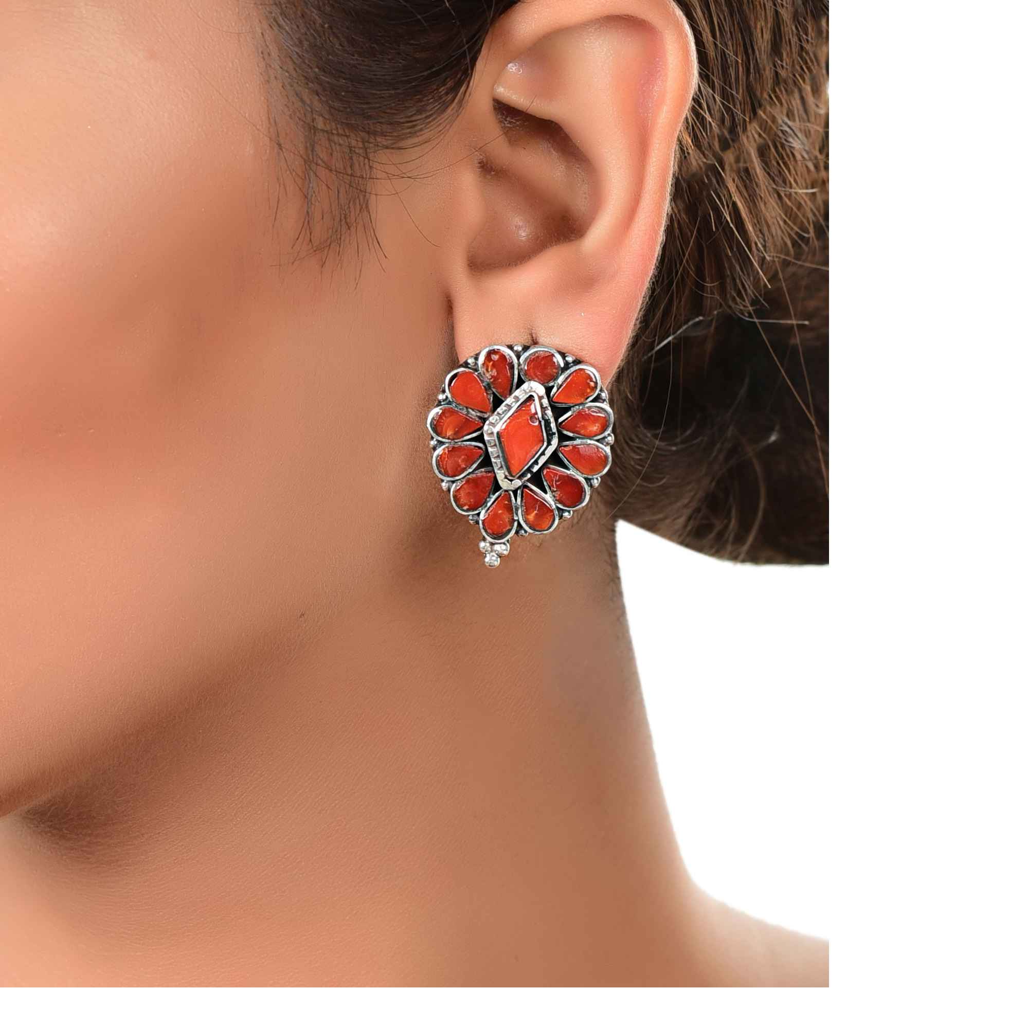 Ethnic Tibetan coral Stud