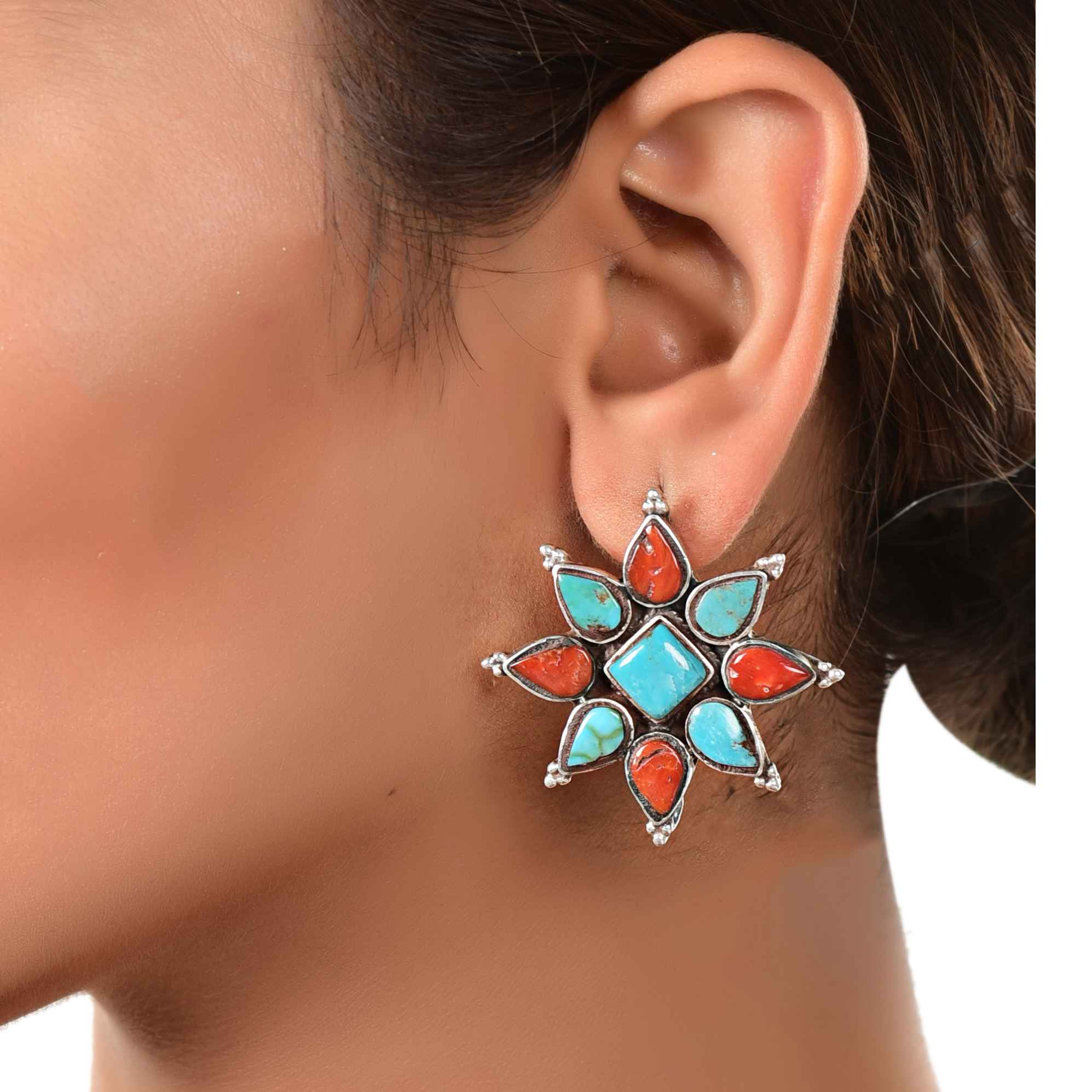 Big floral multi stone stud