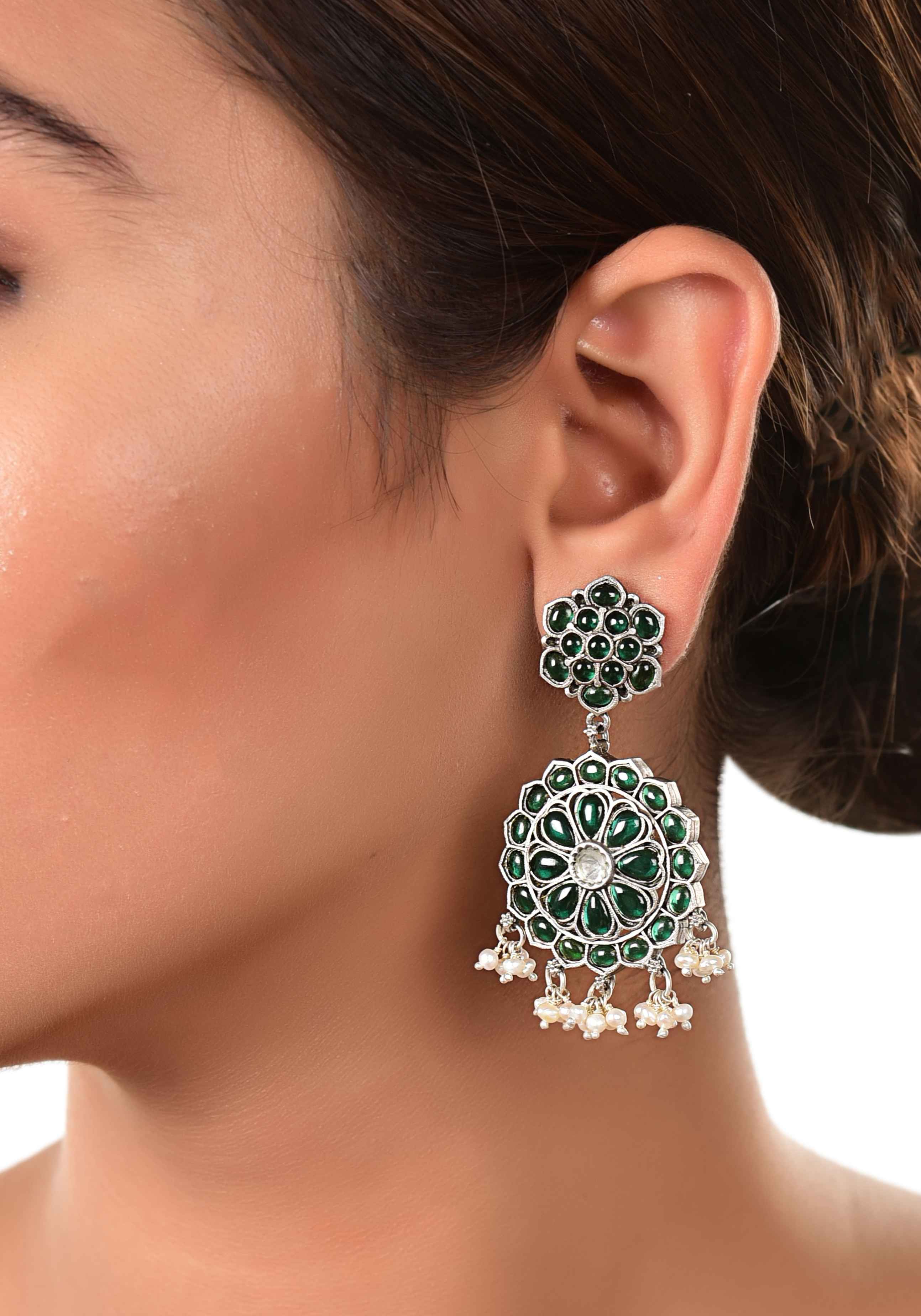Green stone temple earring