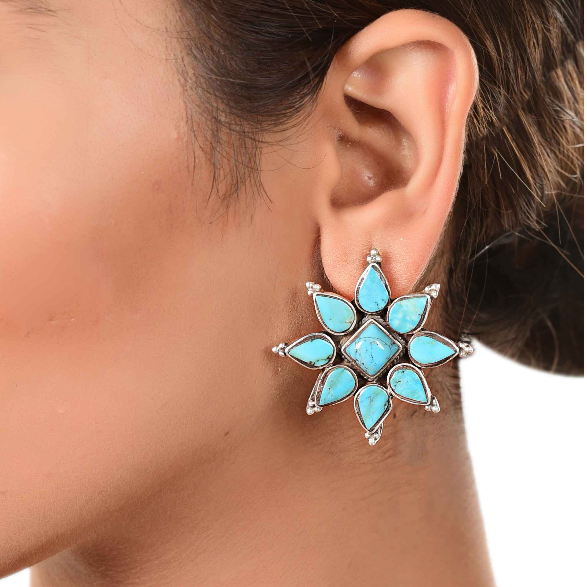 Big Floral turquoise Stud