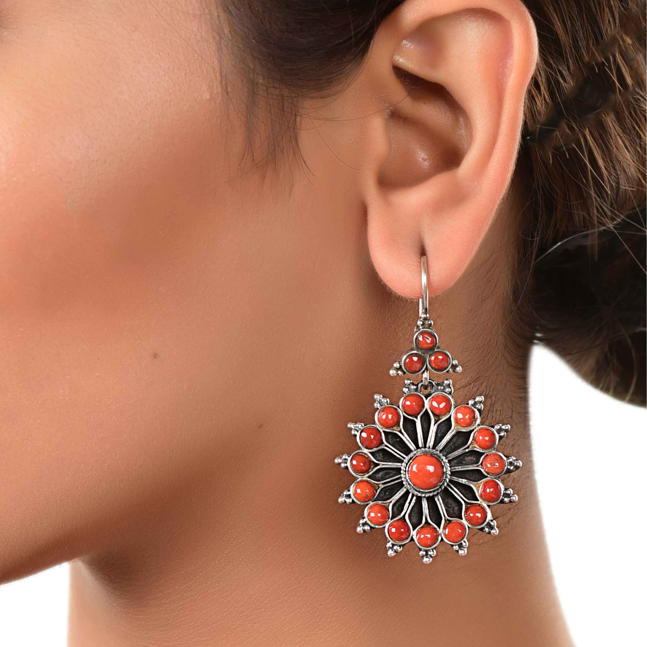 Coral hanging earring