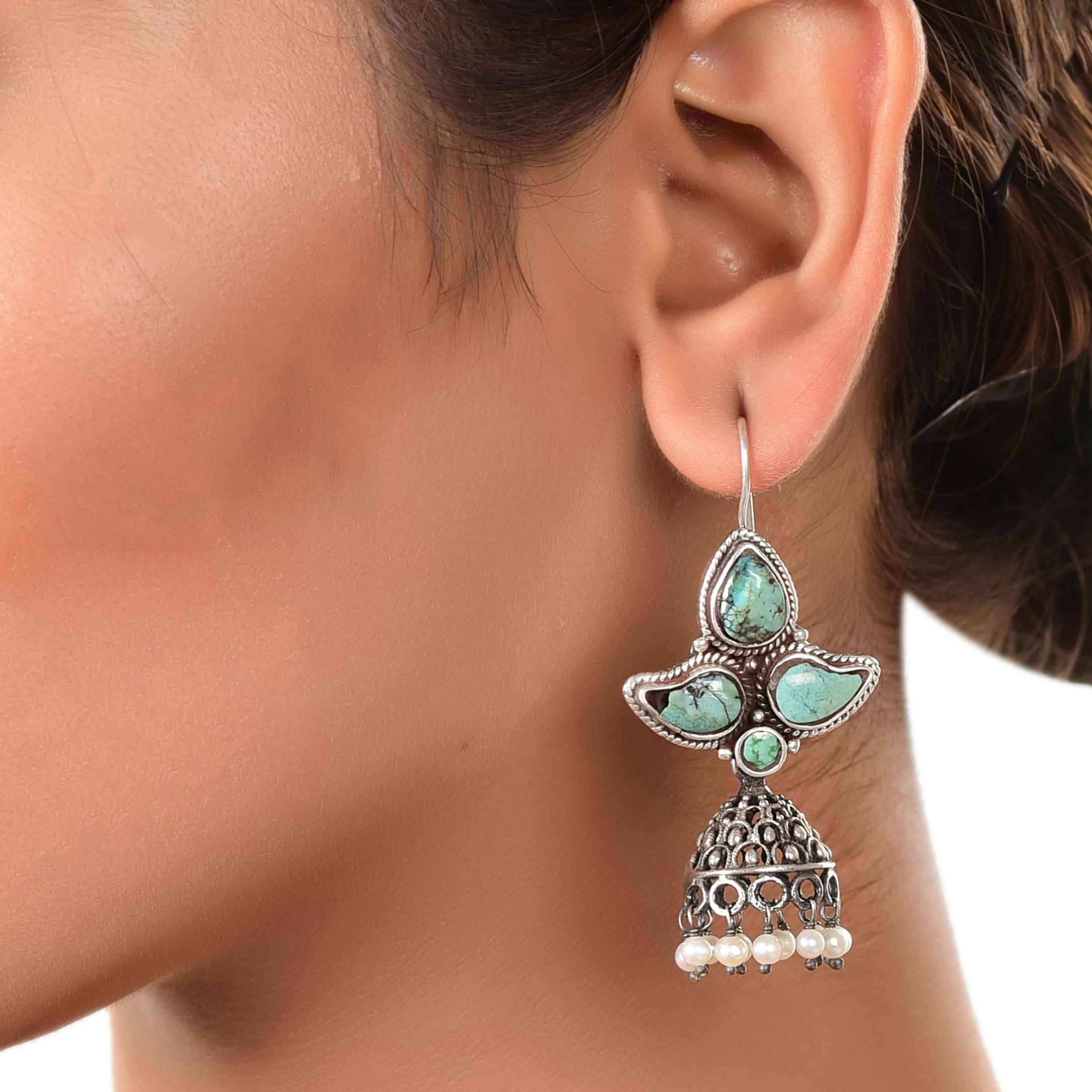 Blooming Flower turquoise jhumka