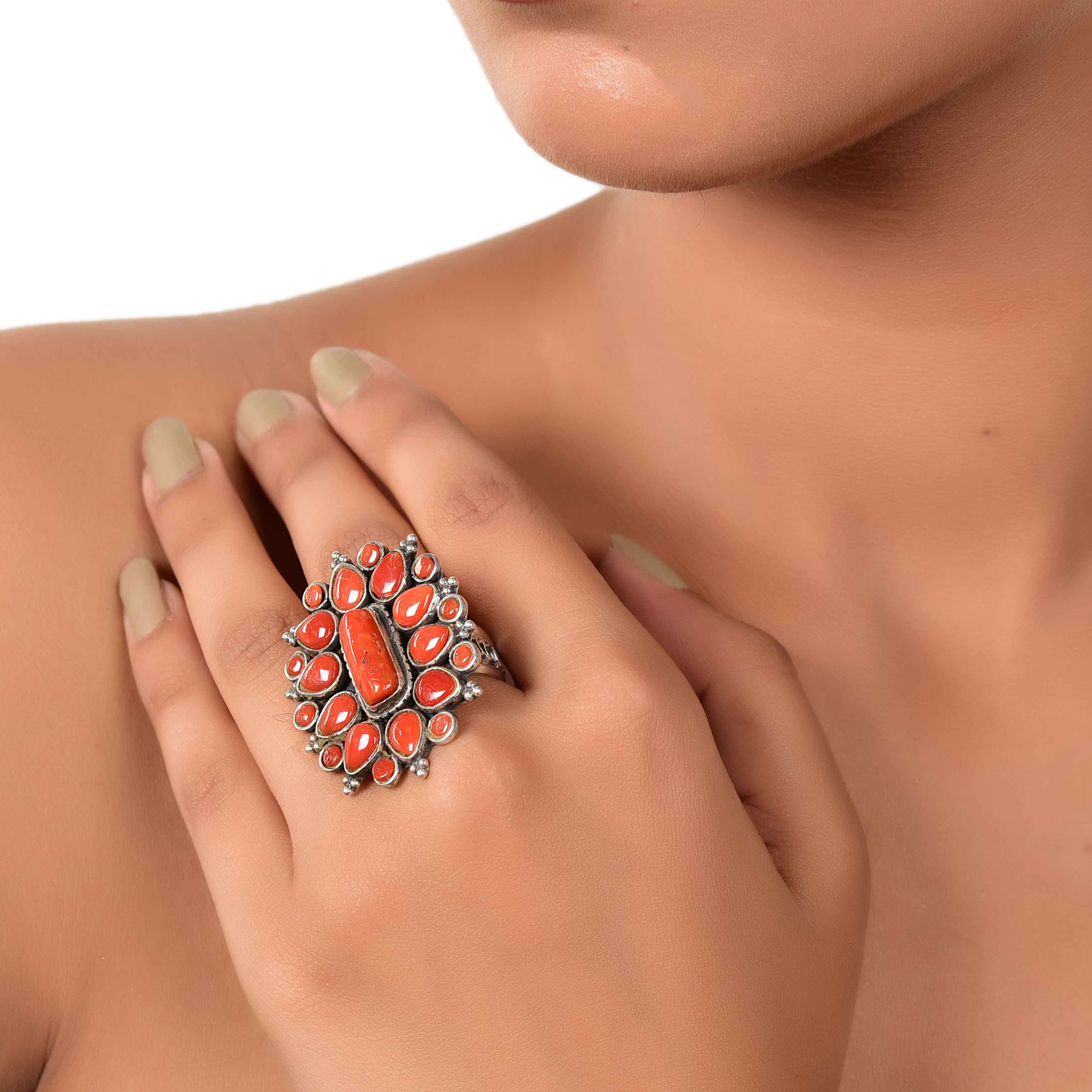 Silver coral ring