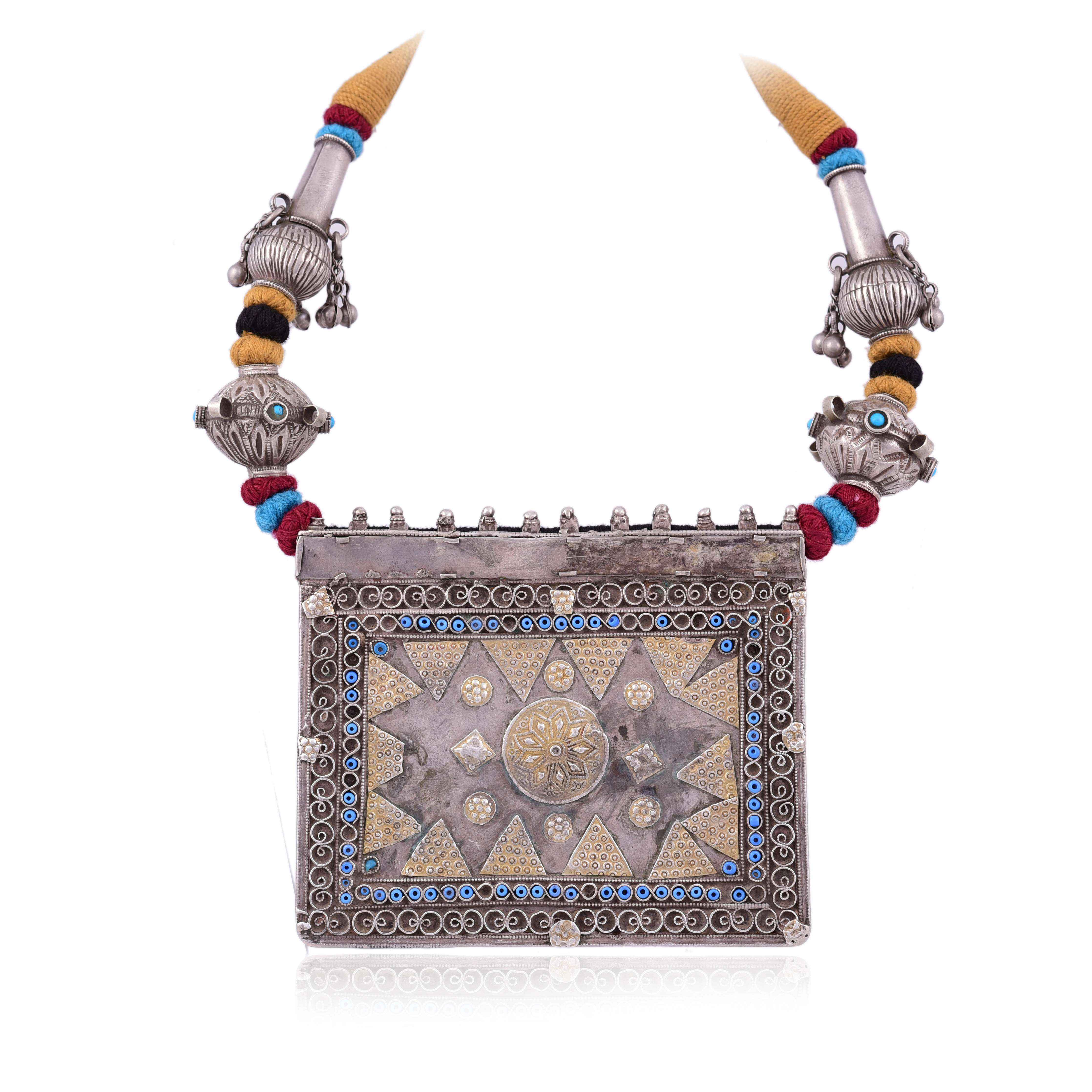 Vintage Silver Gold Plated stone Afghan Thread necklace