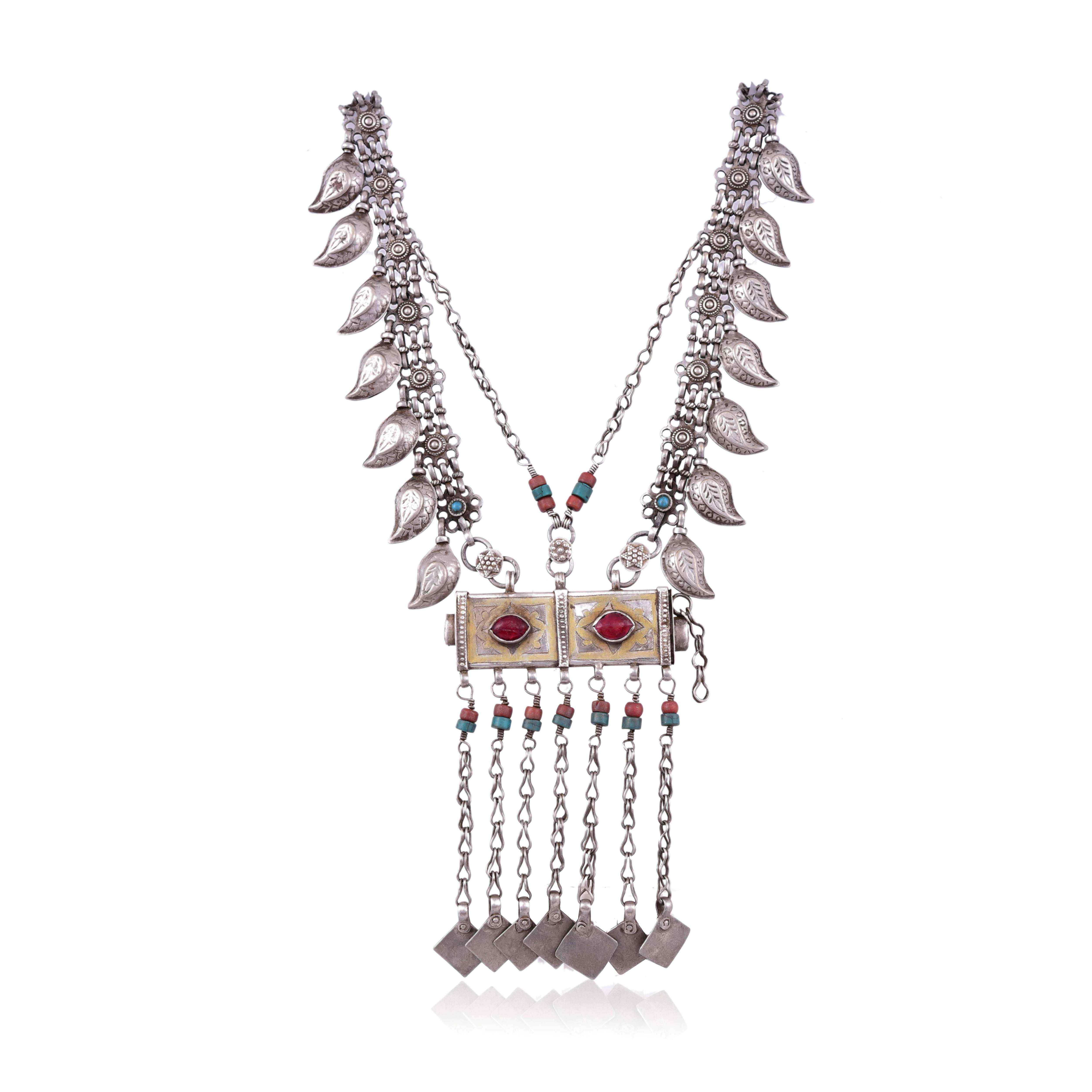 Vintage Silver Gold Plated stone Afghan necklace