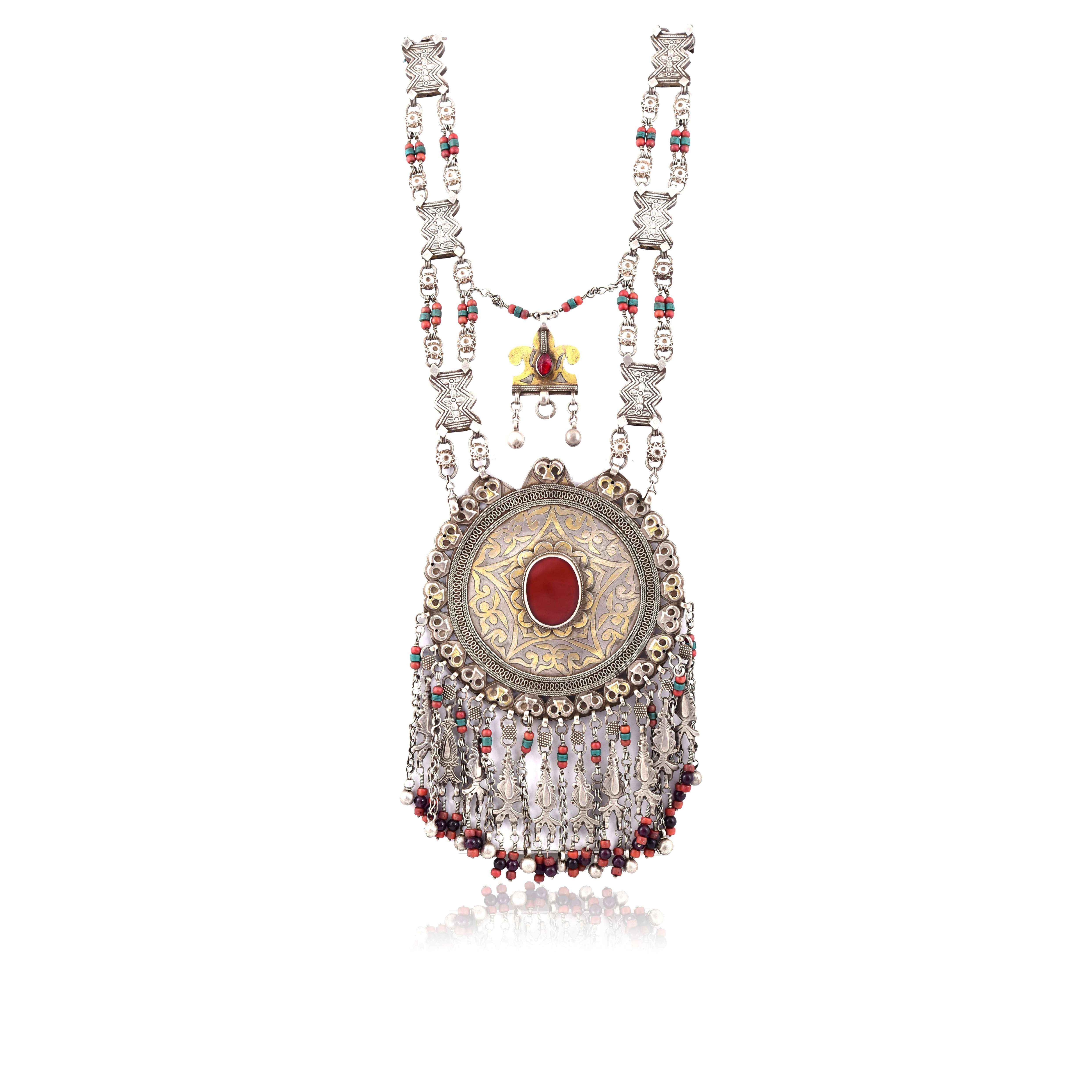 Vintage Silver Gold Plated stone Afghan necklace