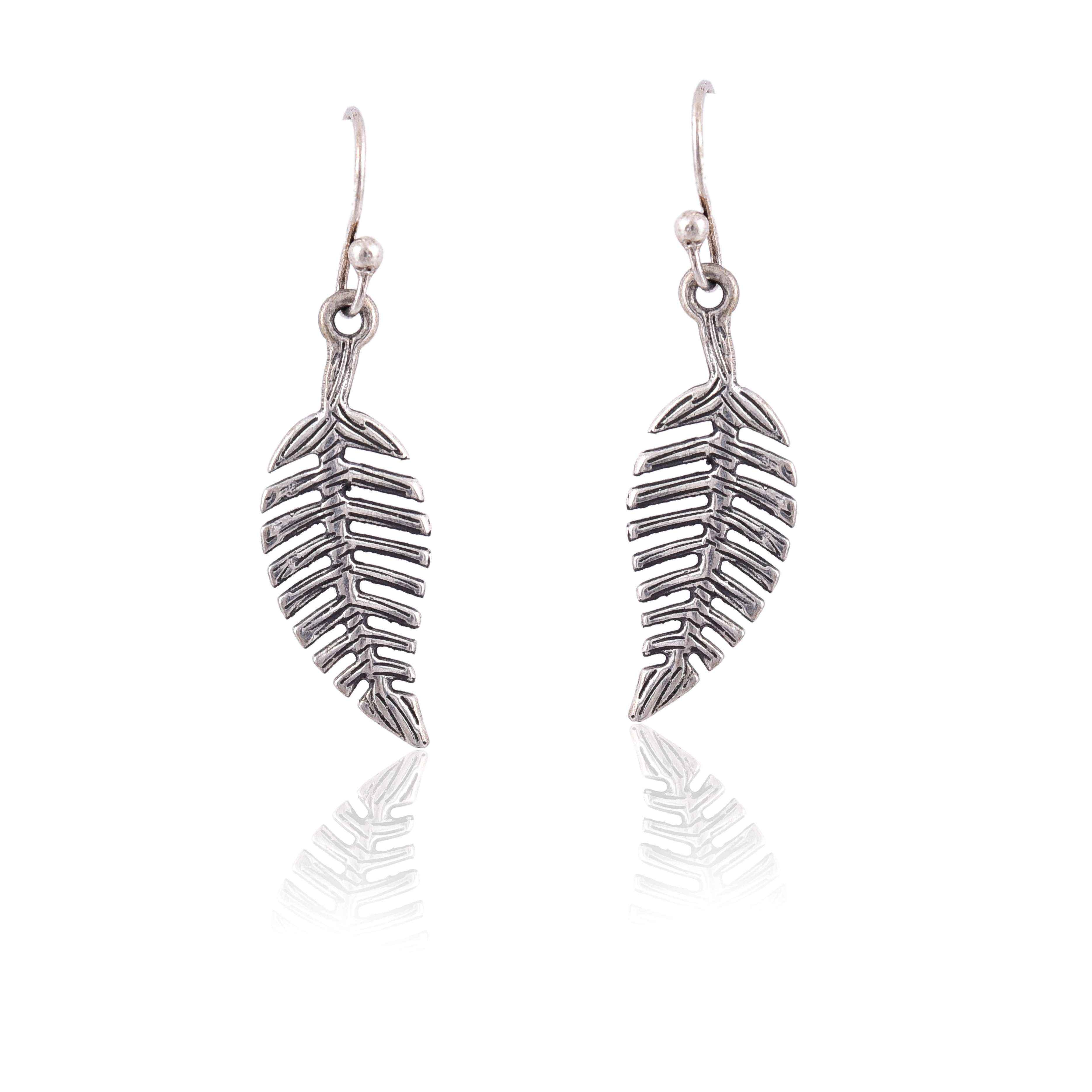 Sterling silver fish hook leaf earring