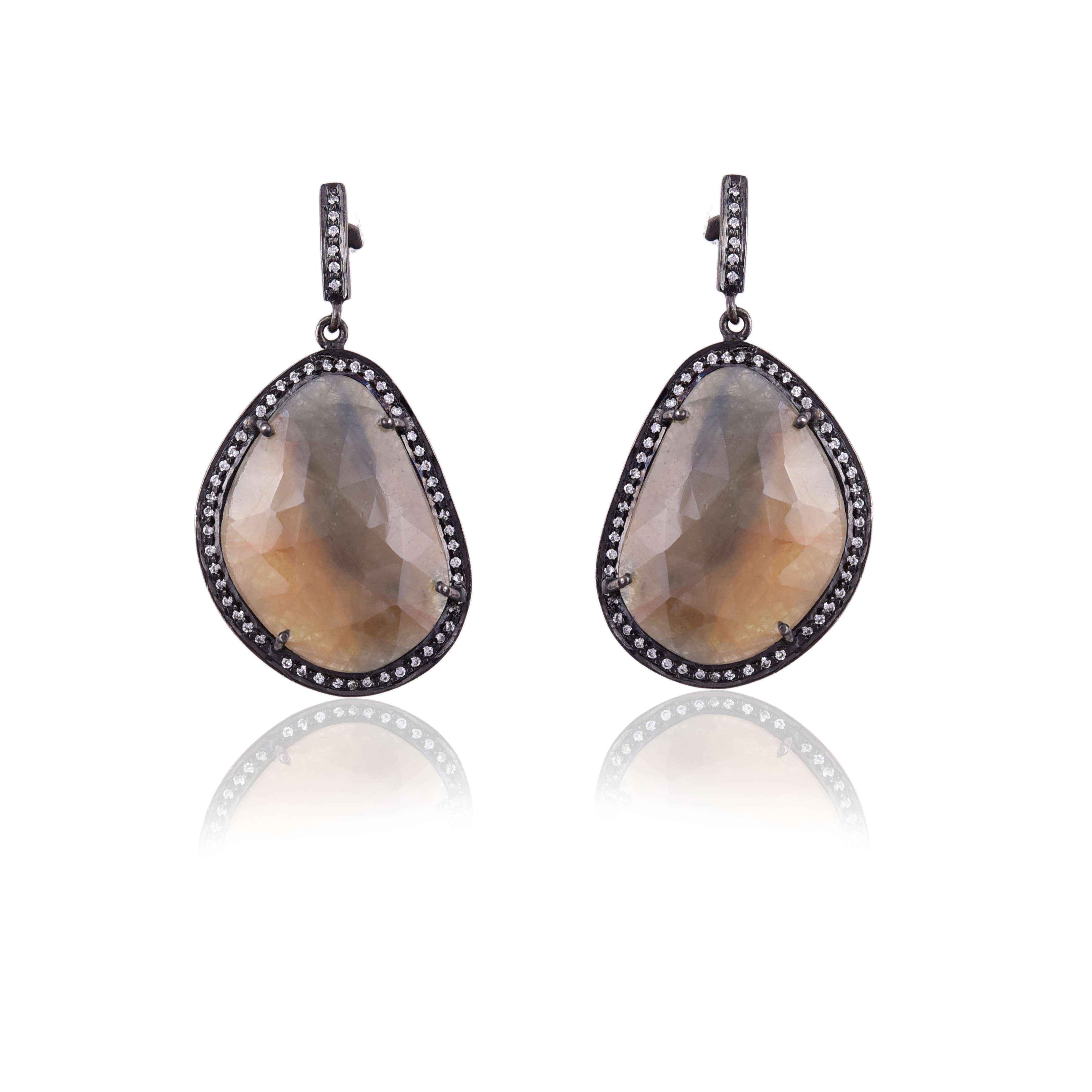 Multi Sapphire handcrafted Silver earring