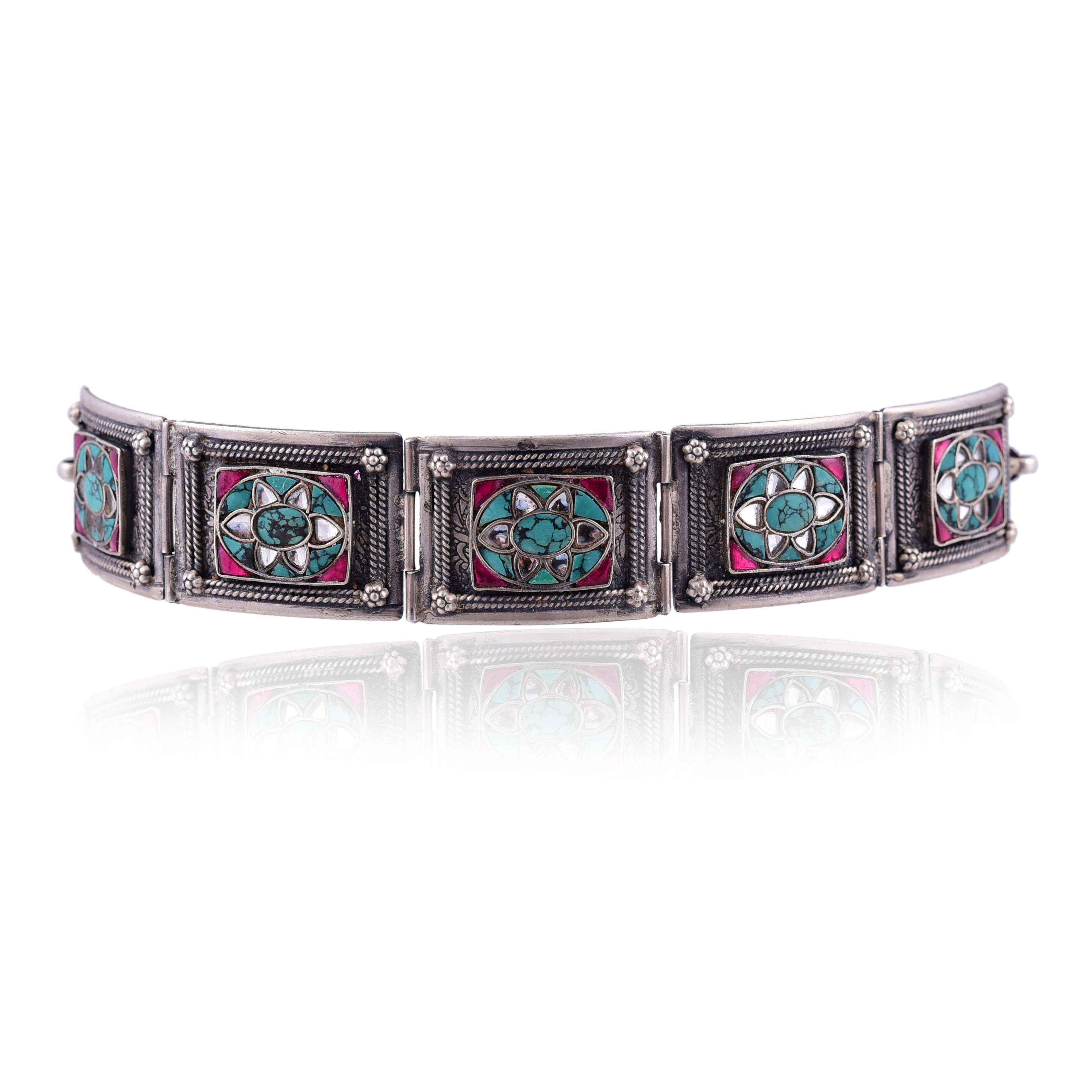 Oxidised Silver choker Kundan Necklace