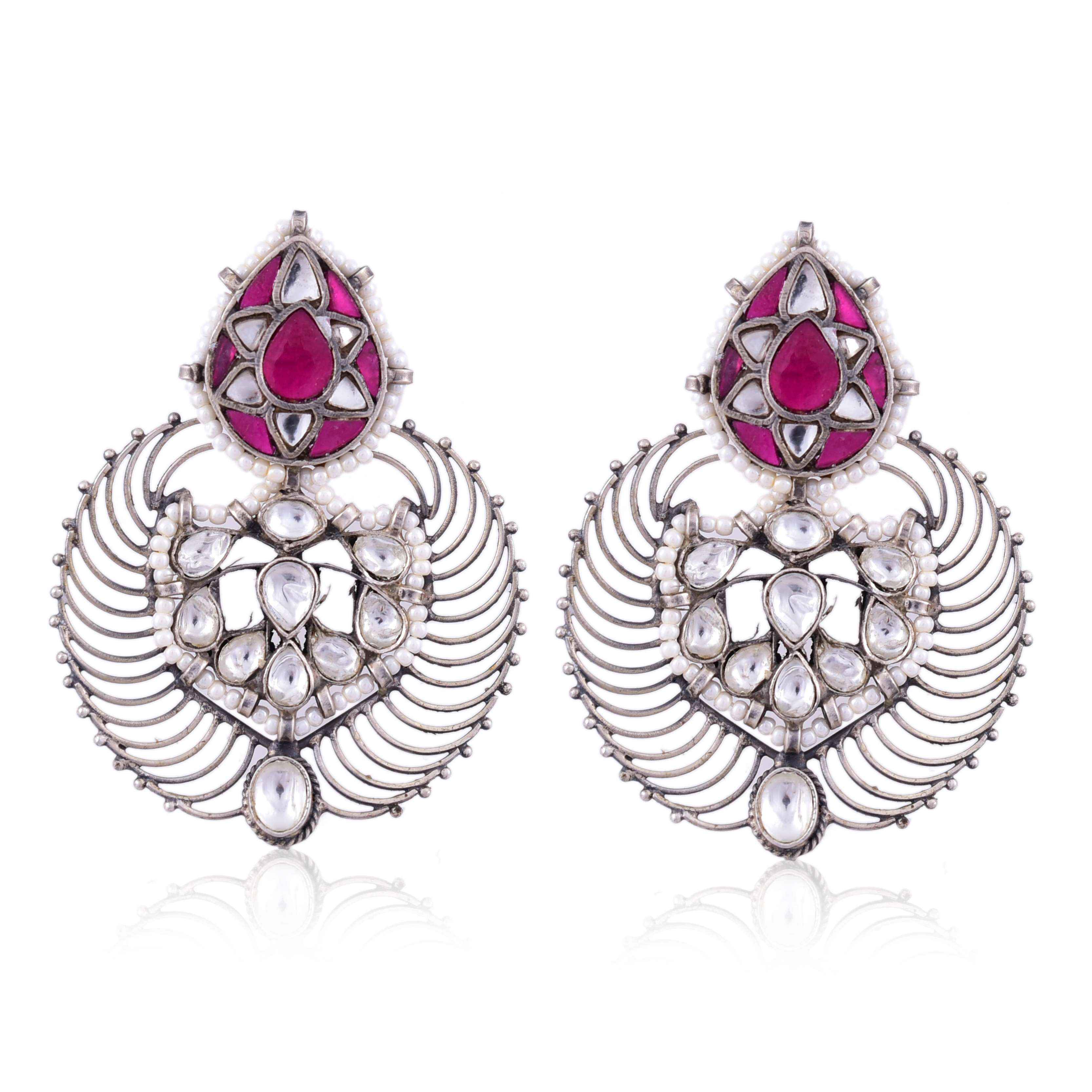 Sterling Silver Pearl Kundan Earring