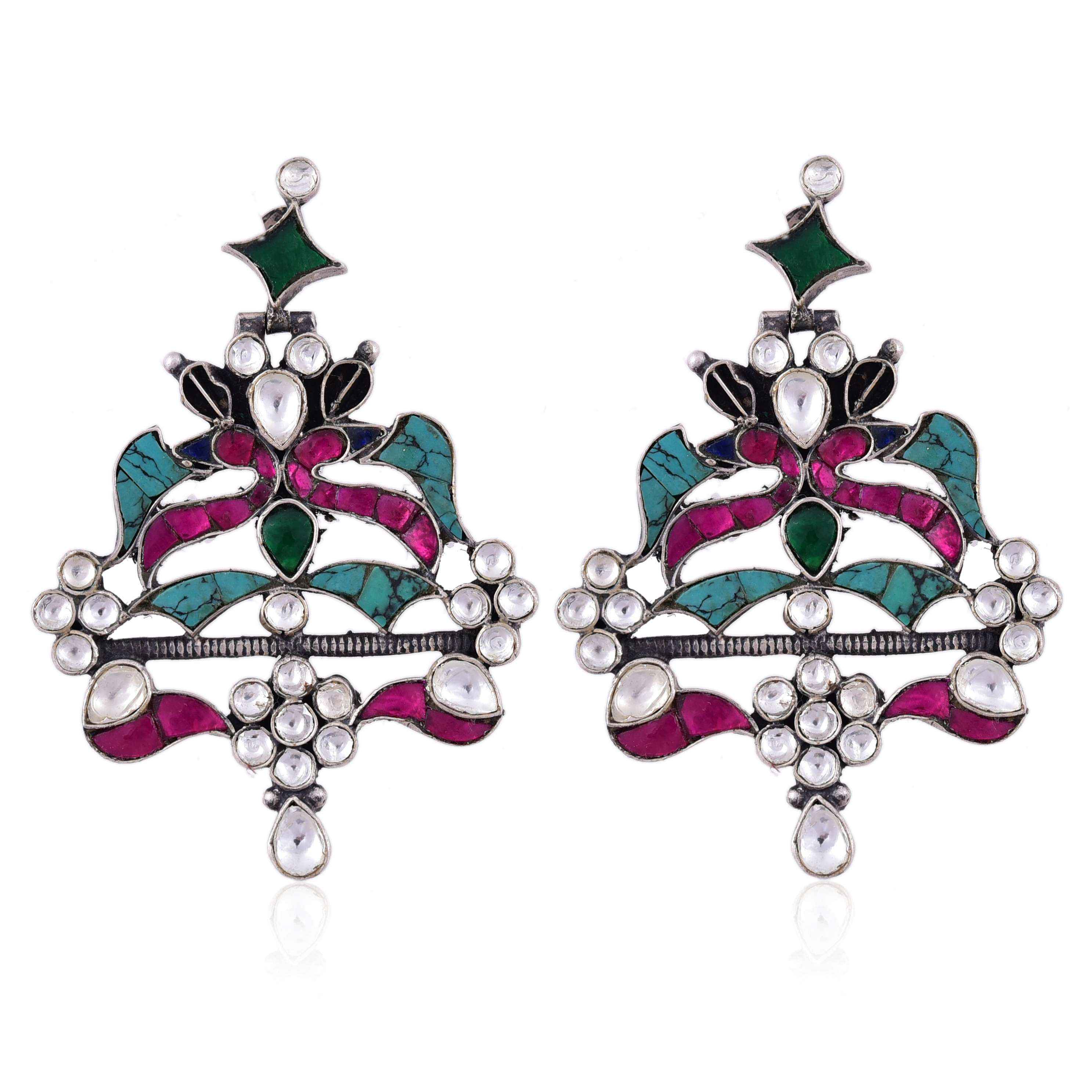 Sterling Silver Multi Stone Kundan Earring