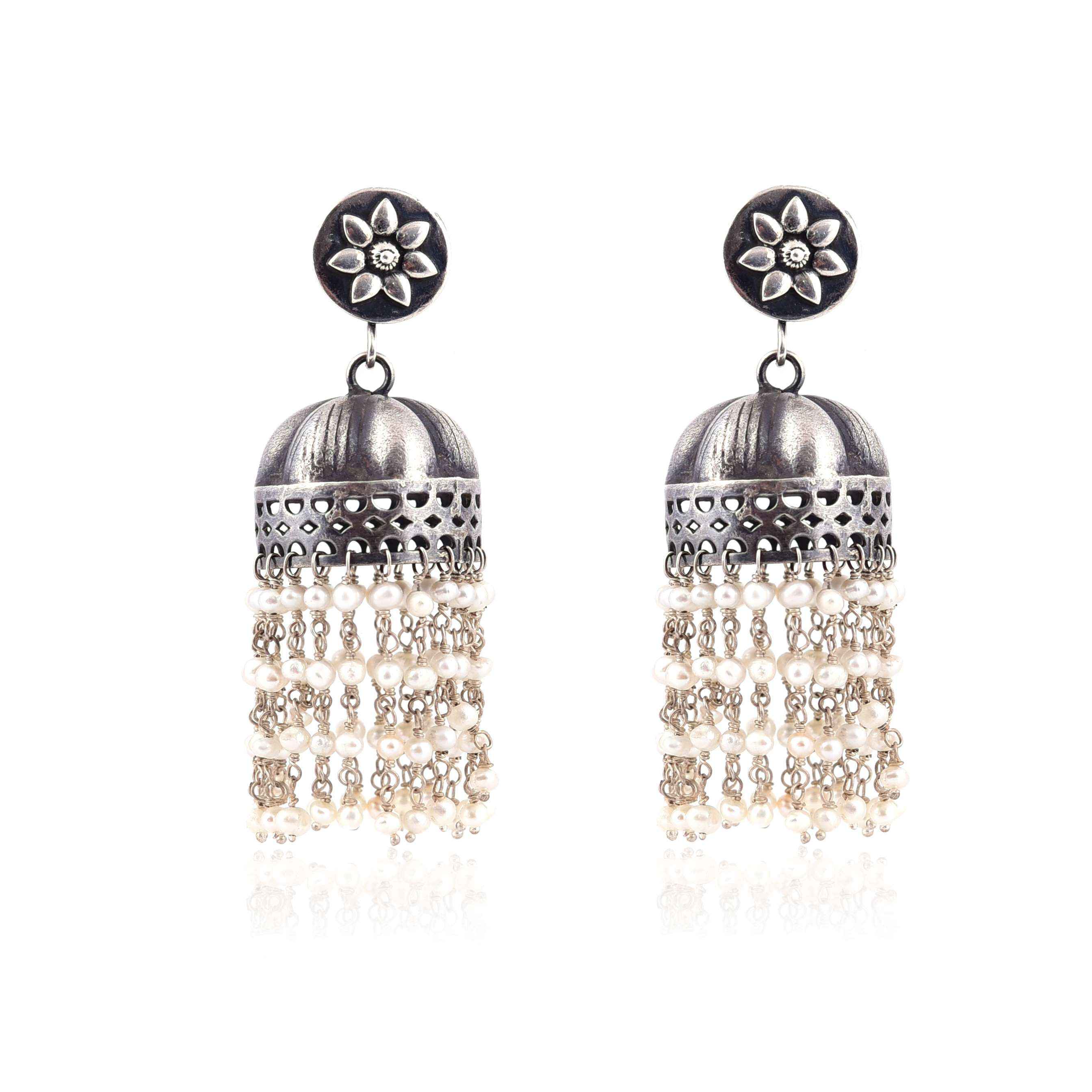 Silver pearl jhumka