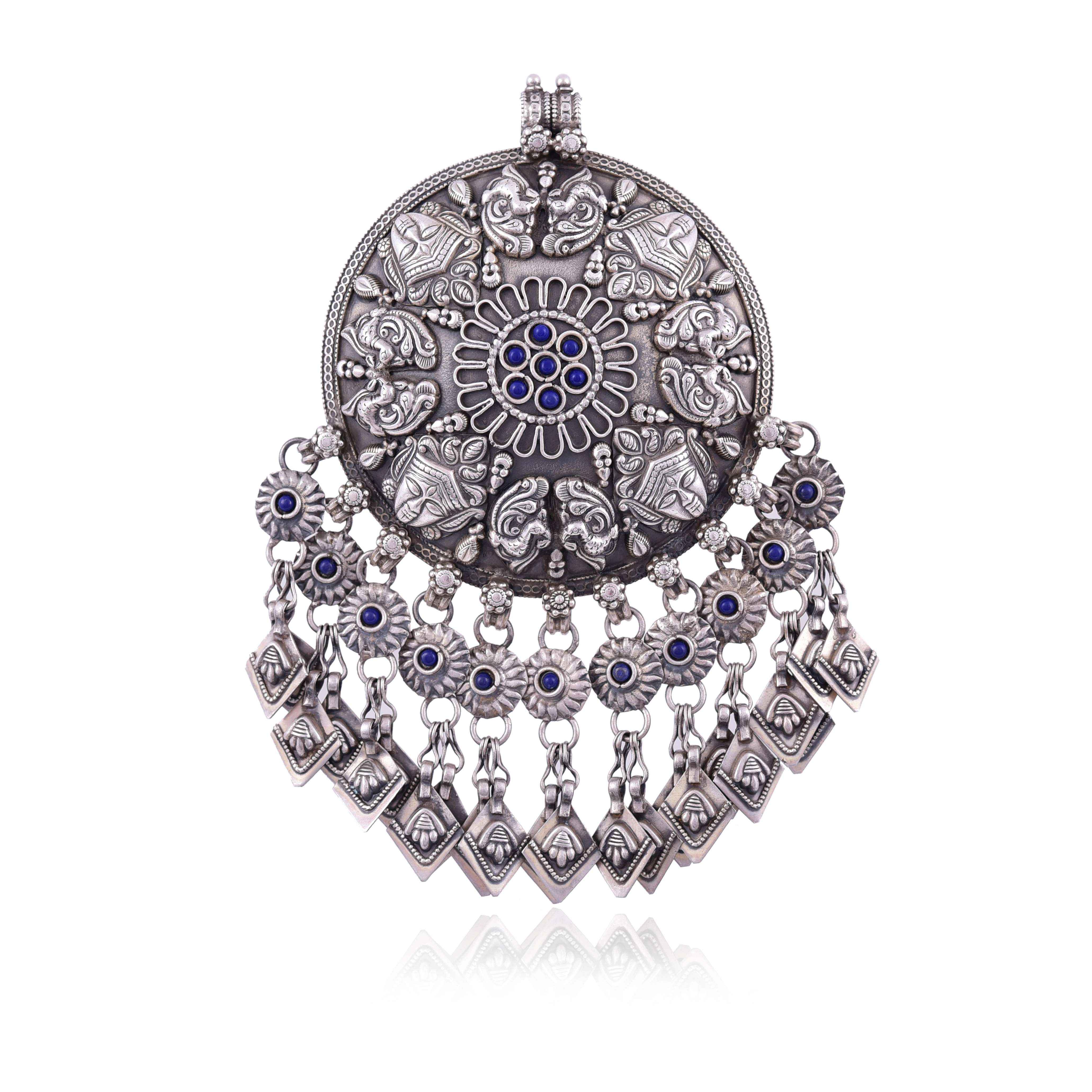 Sterling oxidised Silver antique Lapis pendant