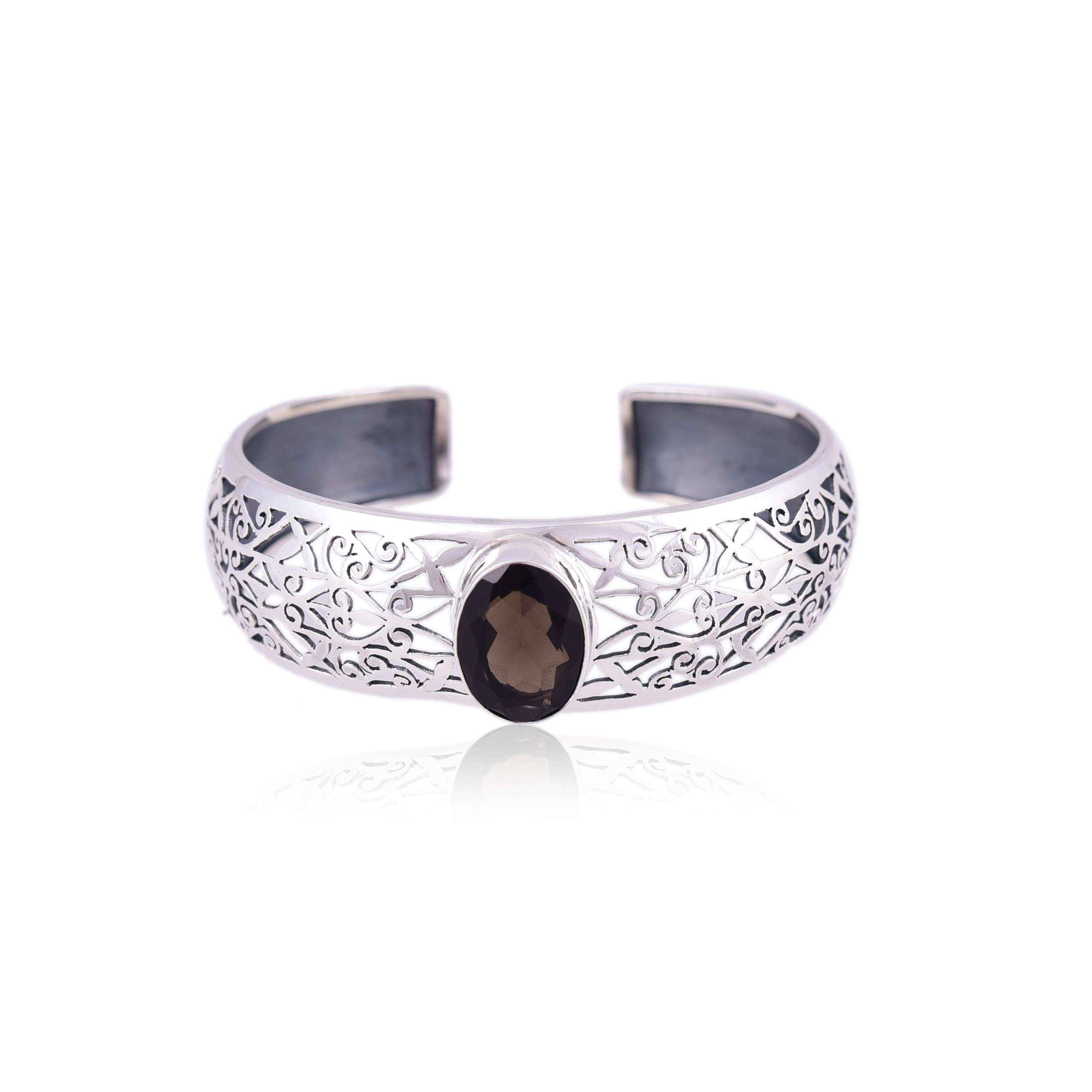 Sterling Silver smoky Jali Cut cuff