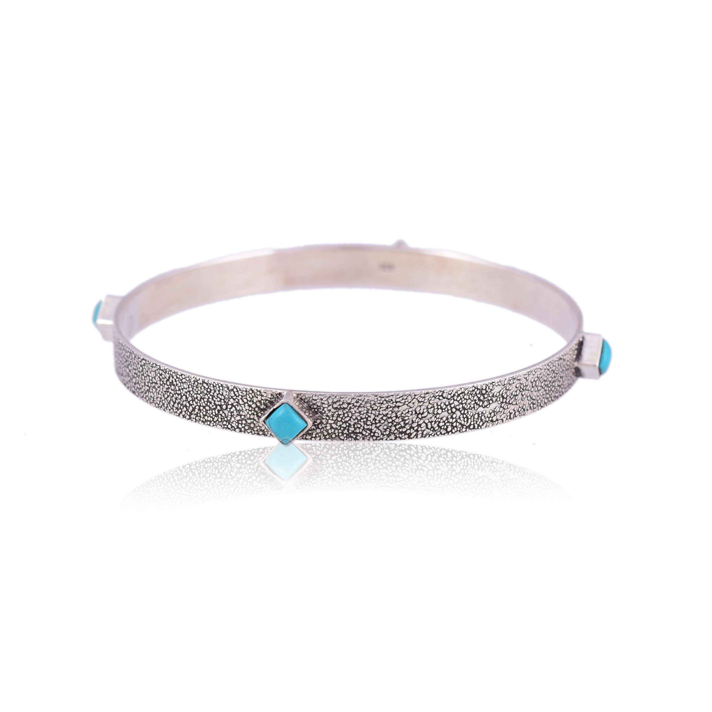 Silver oxidised textured Turquoise bangle