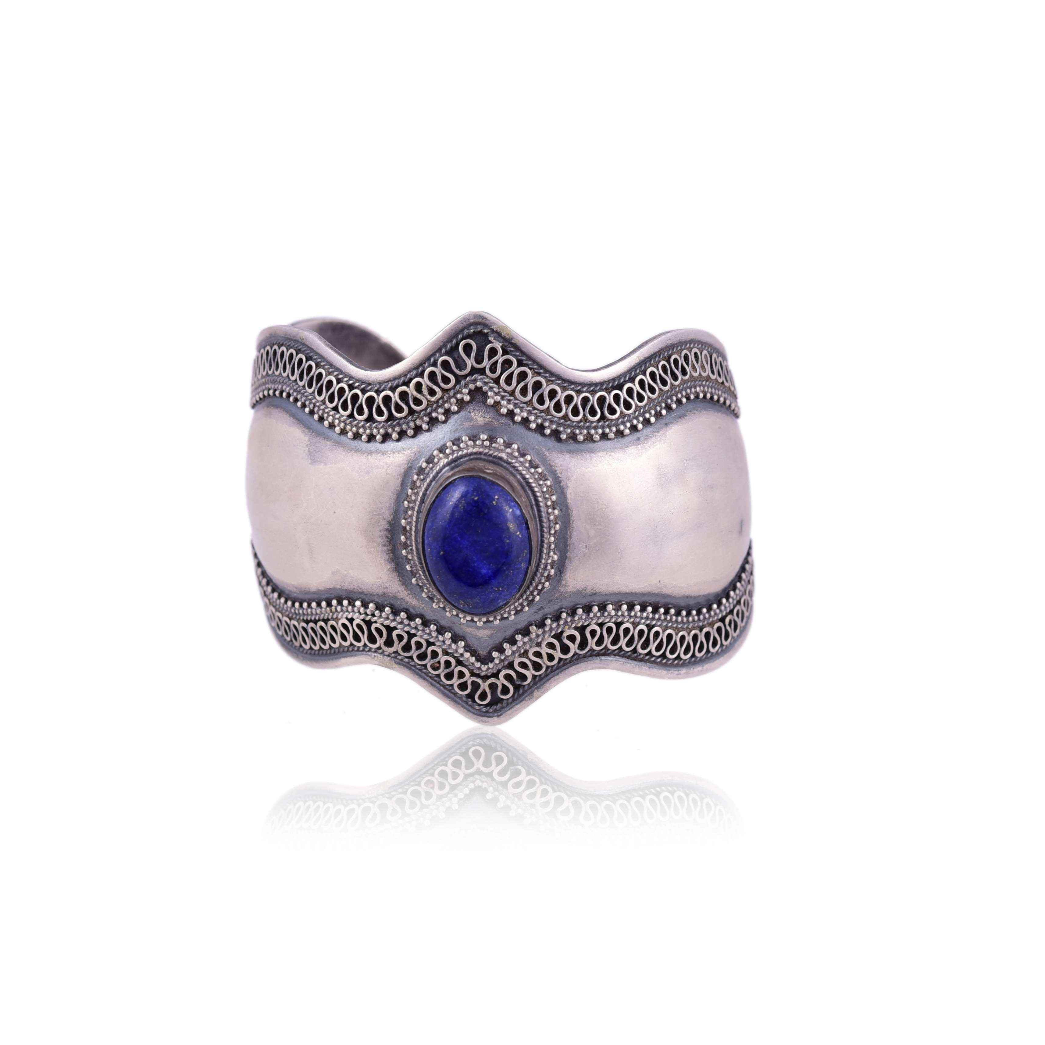 Silver oxidised Lapis Cuff Bangle