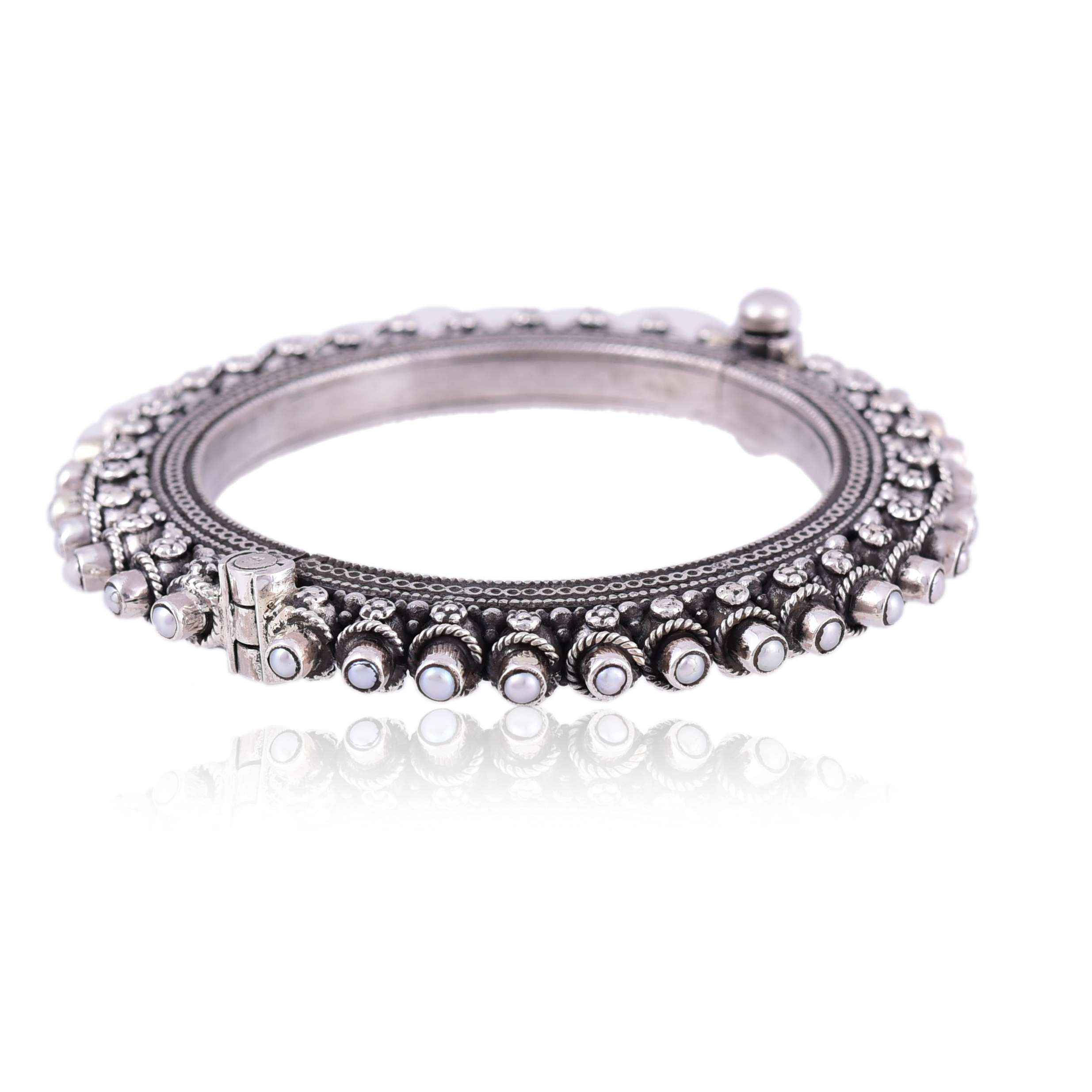 Silver Oxidised MOP Bangle