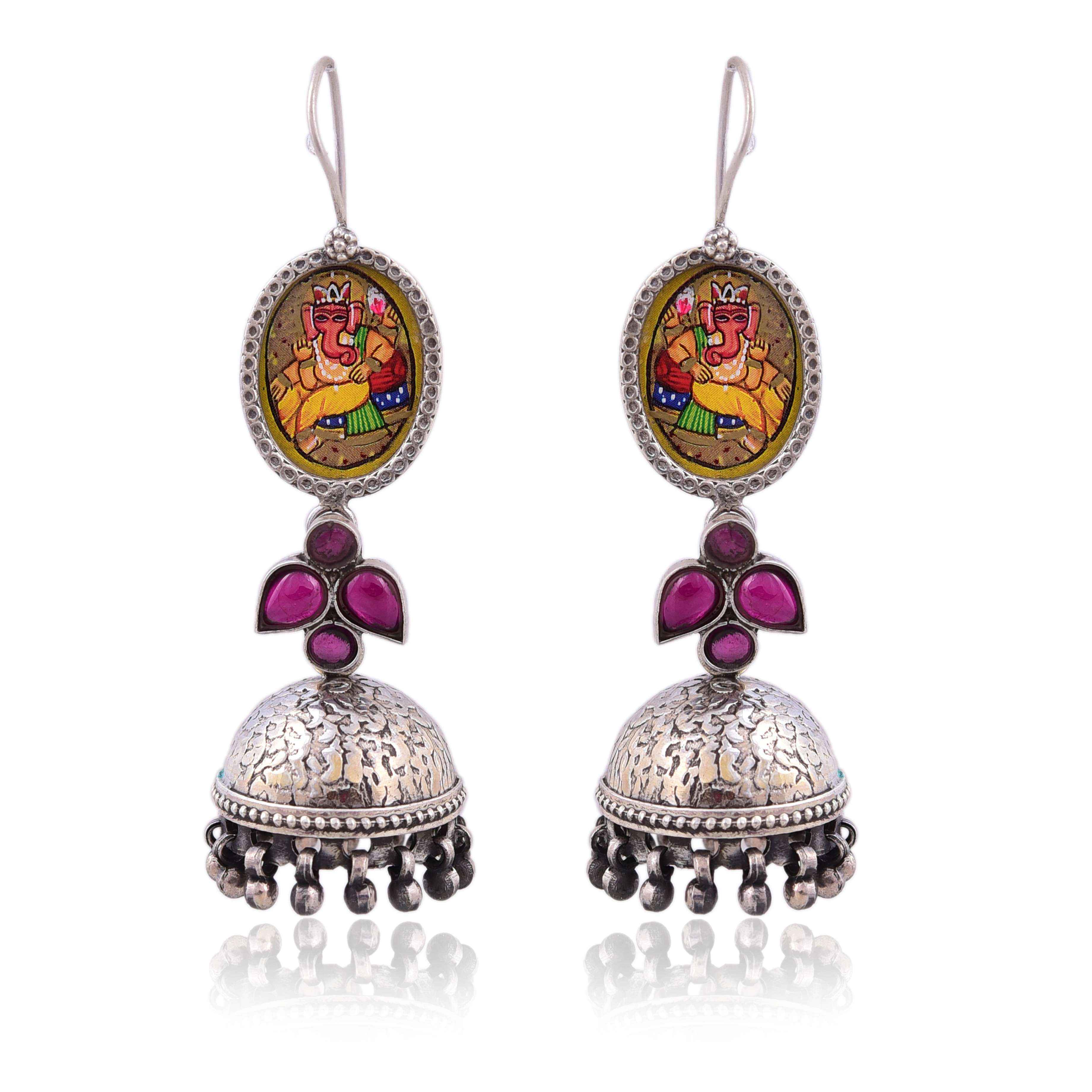 Sterling Silver Hand painted jhumka