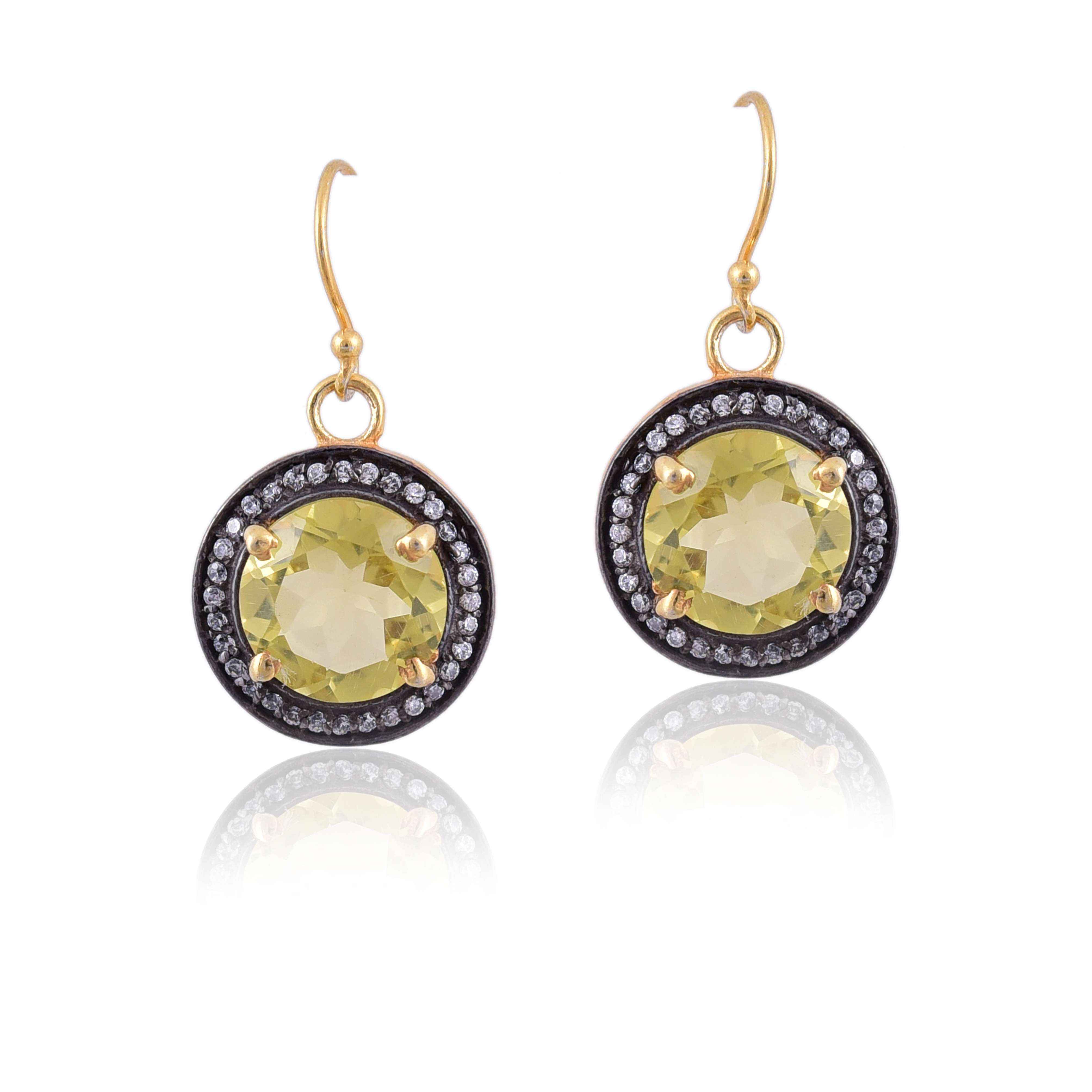 Silver lemon quartz, zircon earring
