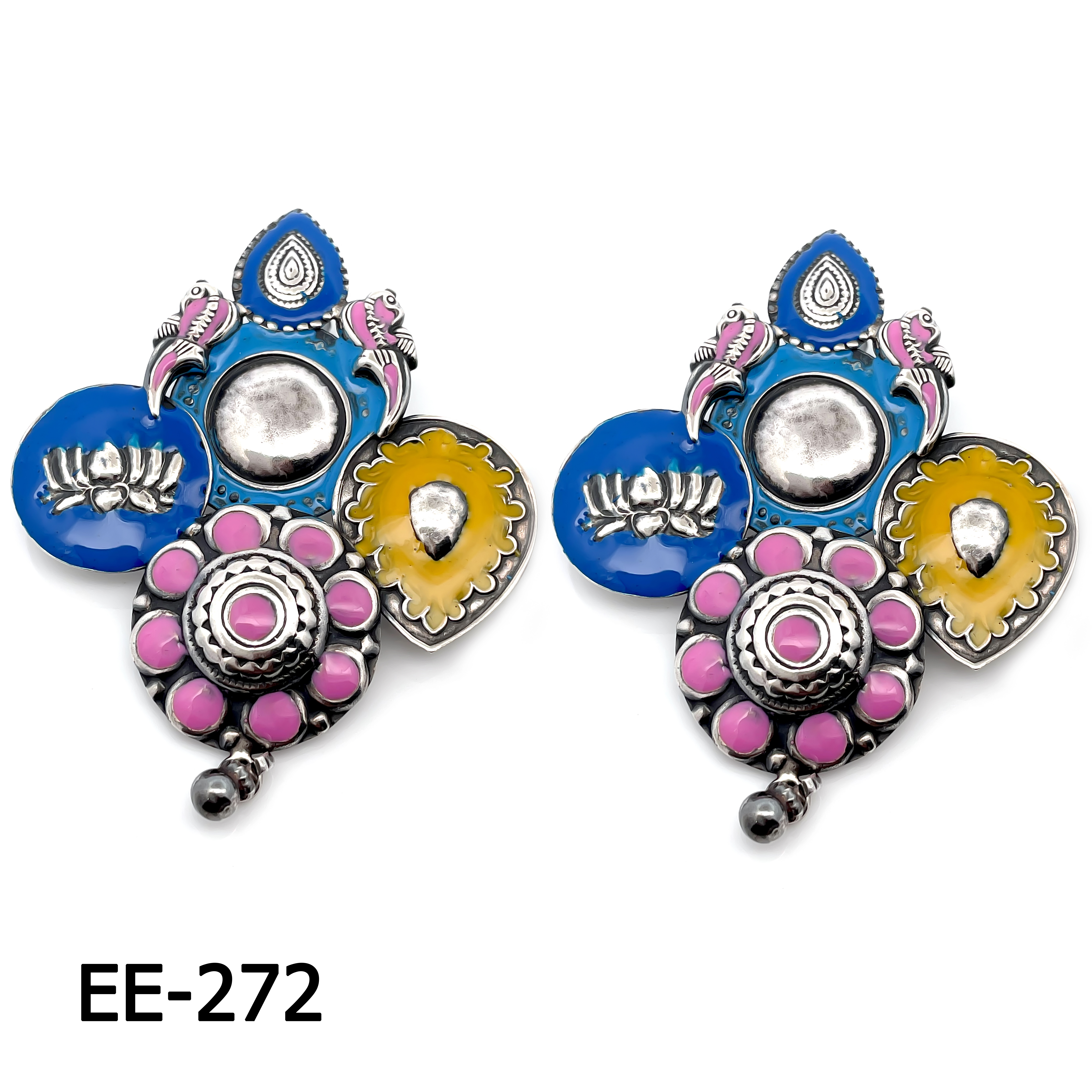 925 Sterling Silver Enamel Earrings – Lotus & Clover Fusion Traditional Design