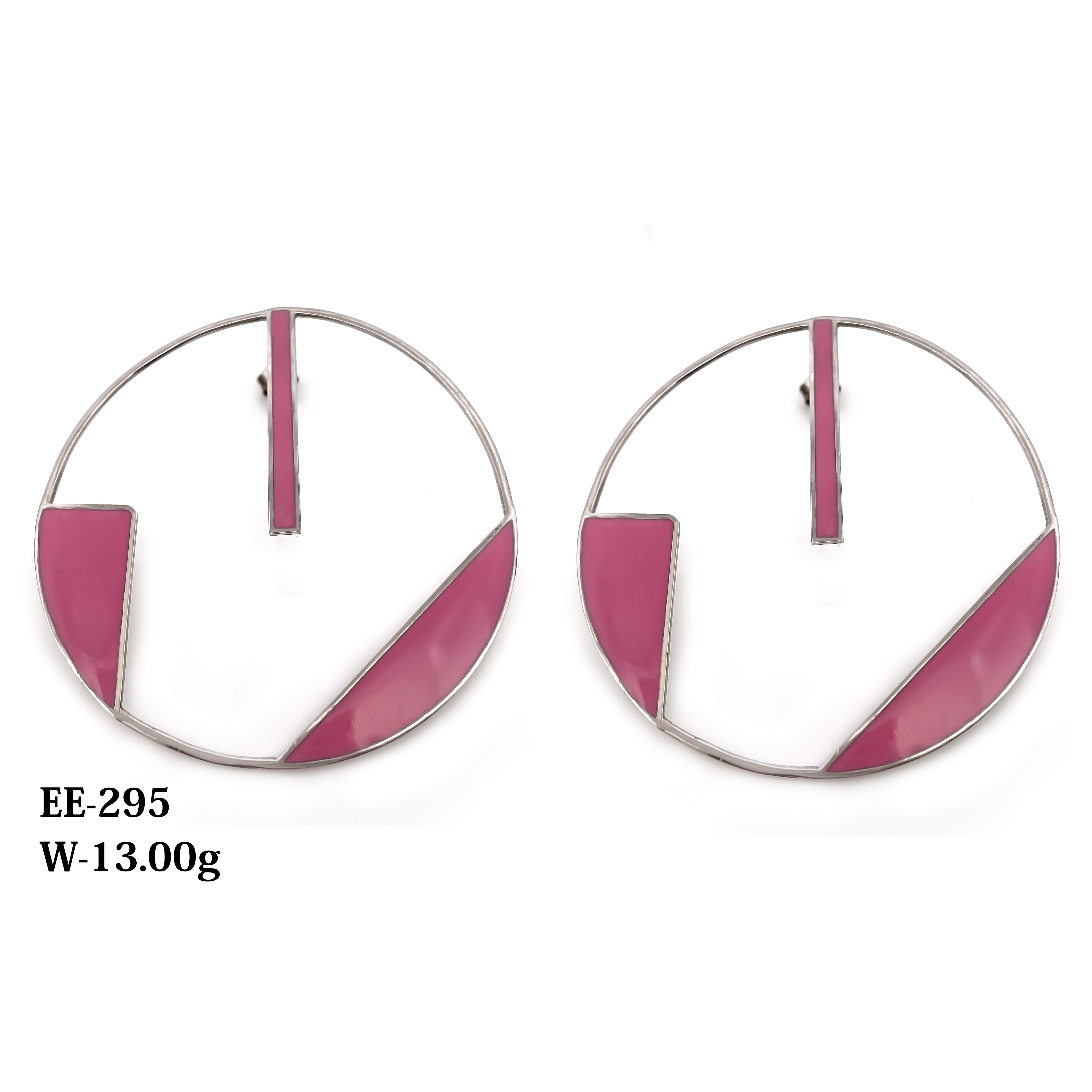 Pink Enamel “Symbol of Love” Big Round Earrings – Handcrafted 925 Silver Statement Piece