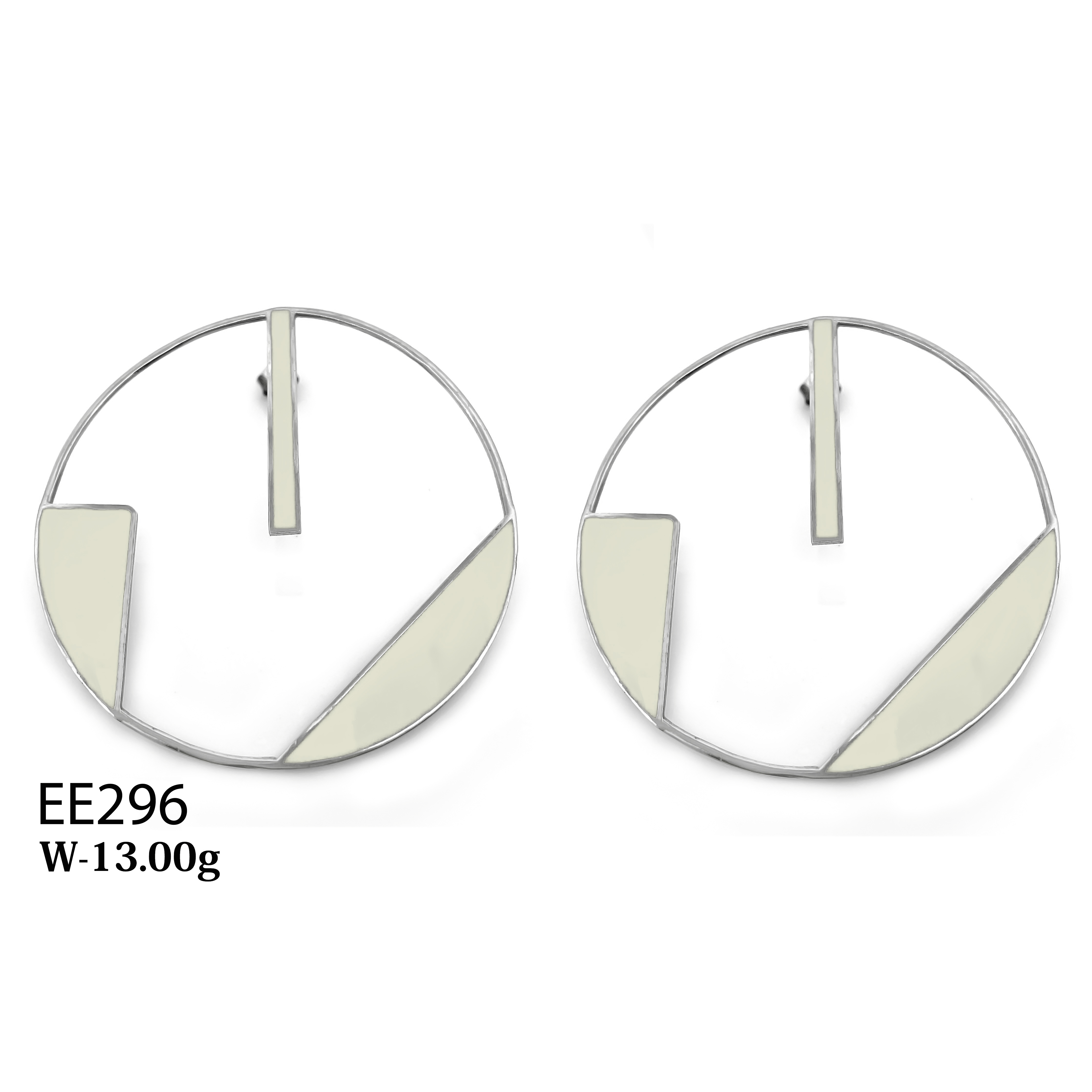 Cream Enamel “Symbol of Love” Big Round Earrings – Handcrafted 925 Sterling Silver