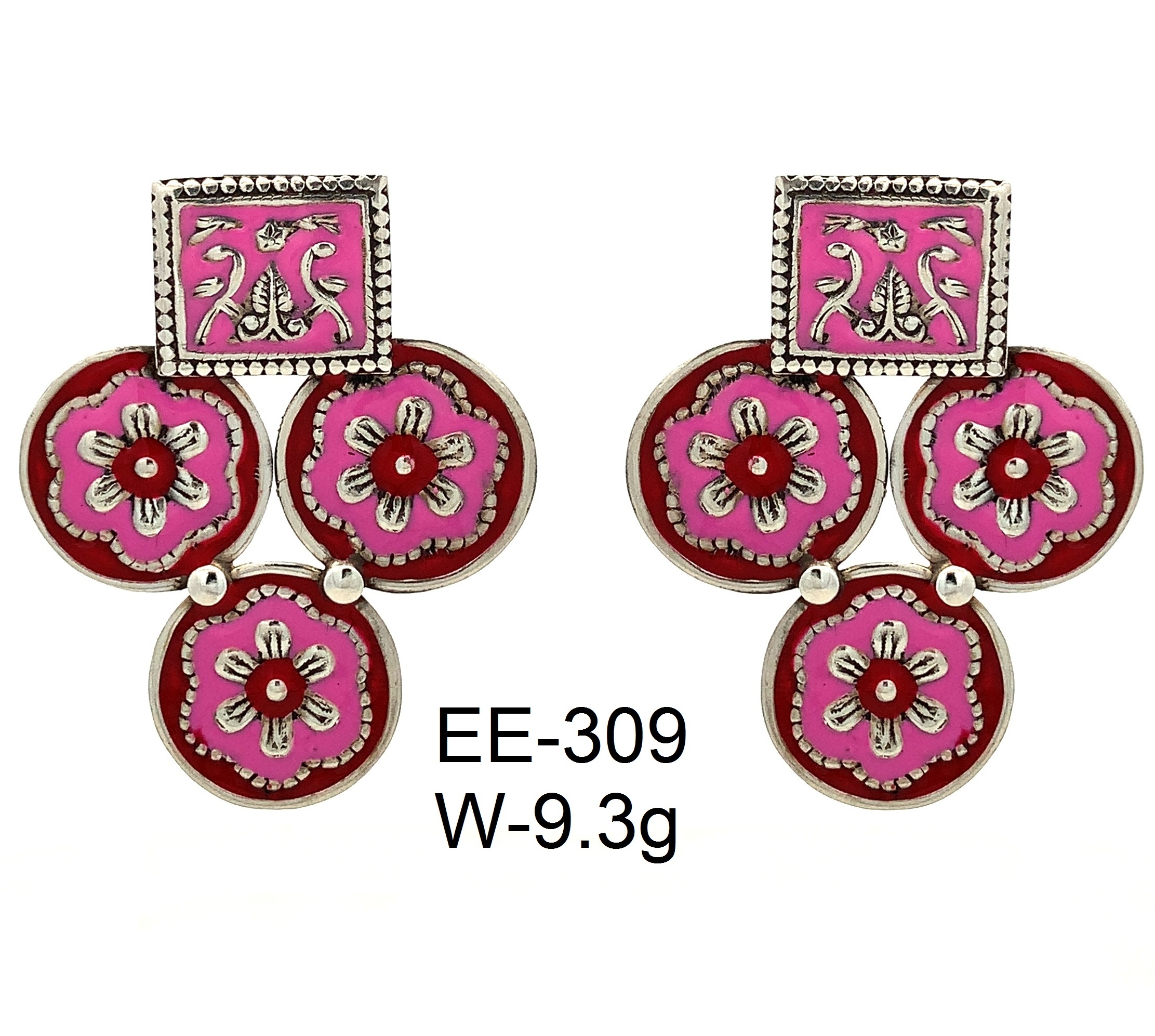 Traditional Meenakari Art Earrings – Pink & Red Chandelier Style Jewelry