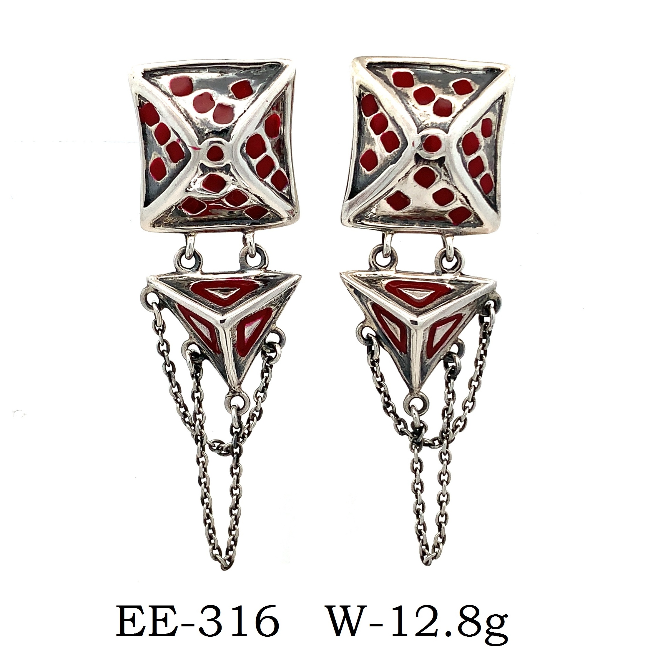 925 Silver royal Red  Enamel earring 