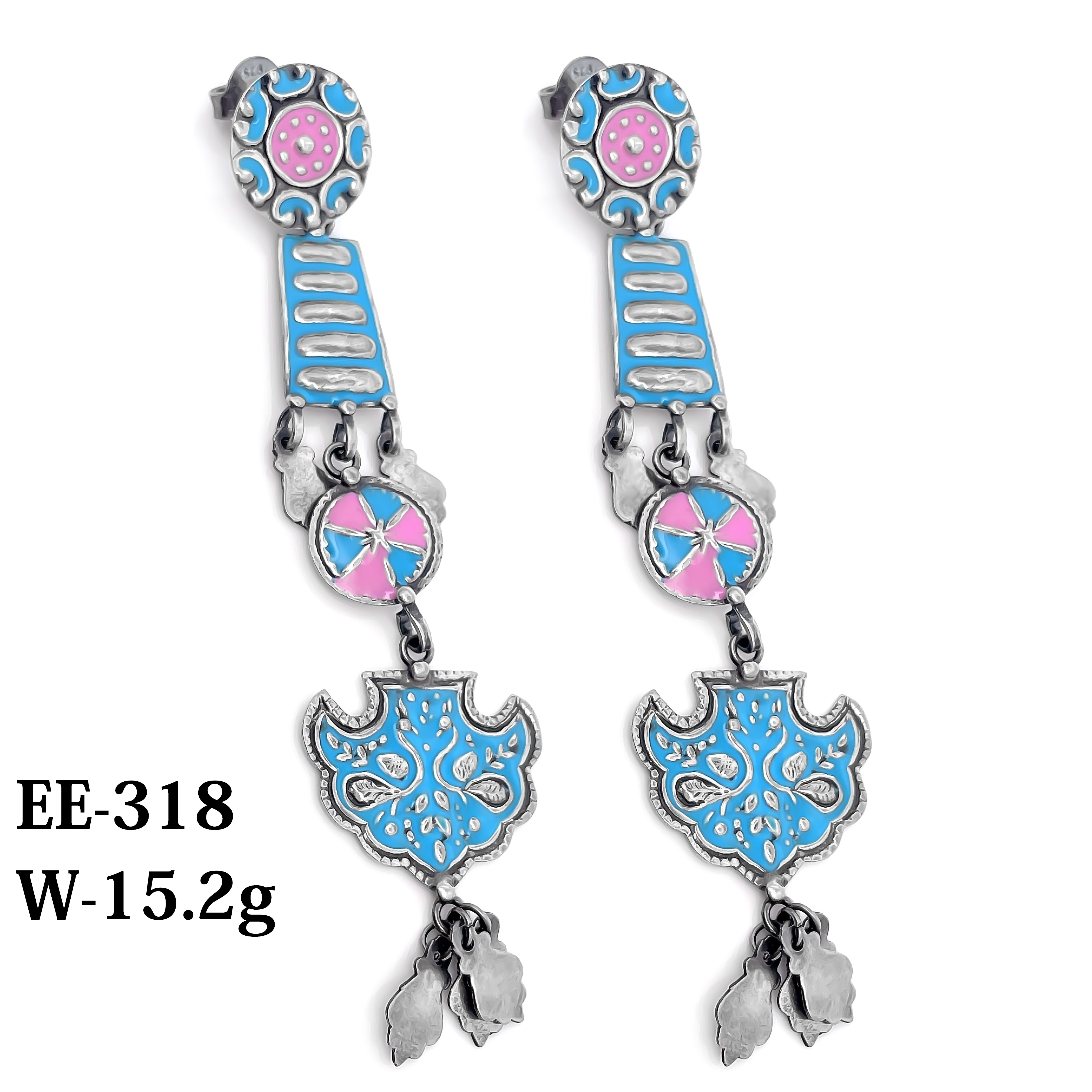 925 Silver royal Red  Enamel earring 
