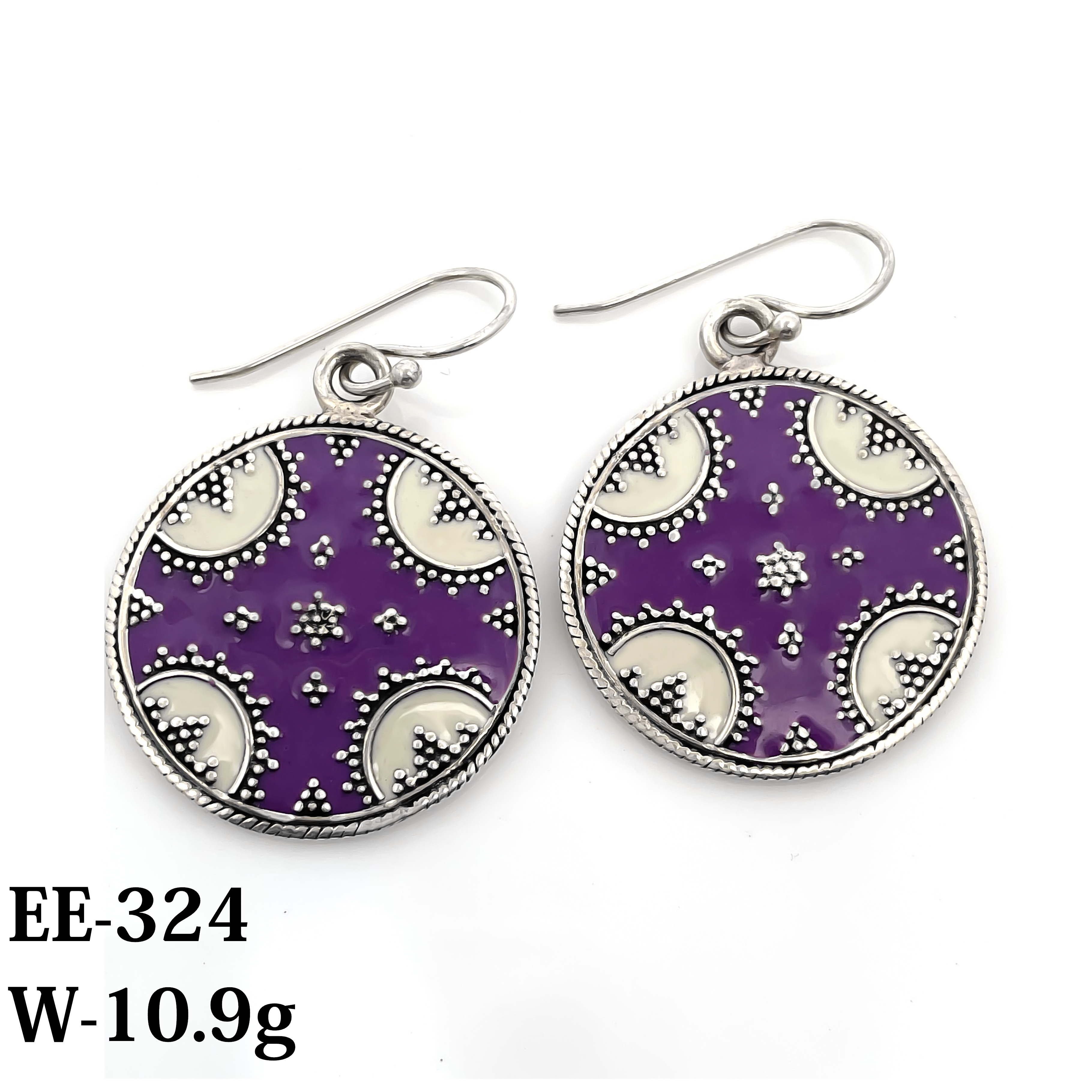 Traditional royal purple  Enamel Earrings 925 Sterling silver traditional 