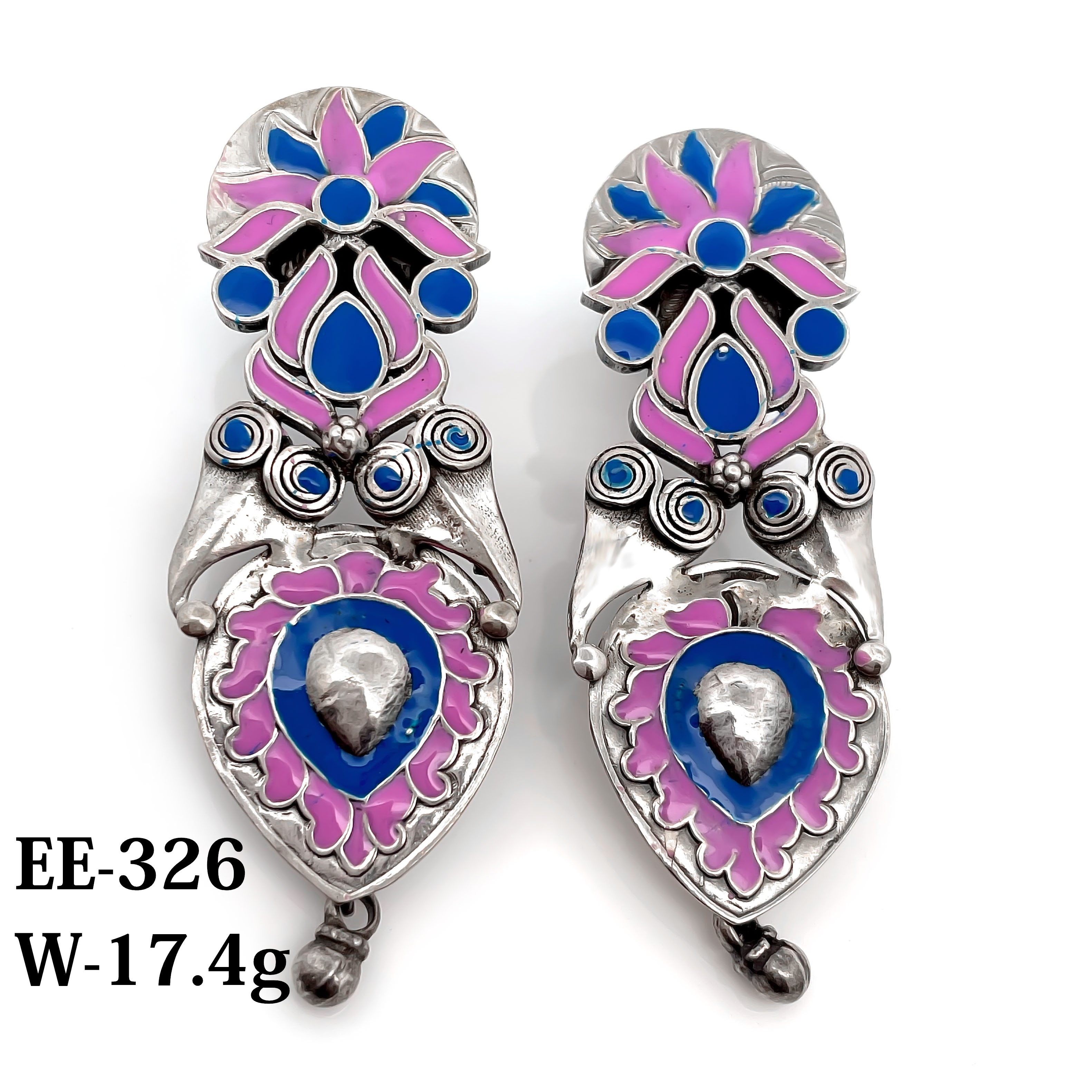 Purple  Enamel Earrings 925 Sterling silver traditional 