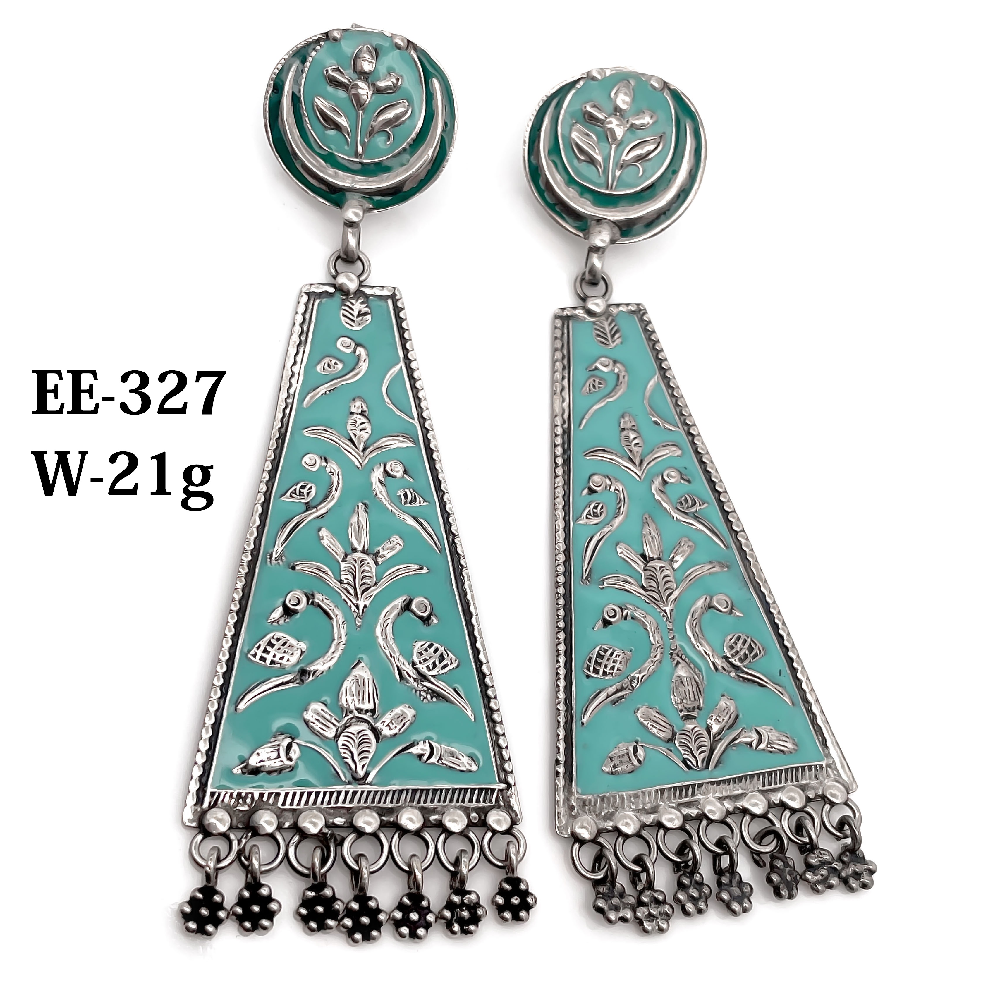 Green  Enamel Earrings 925 Sterling silver traditional 